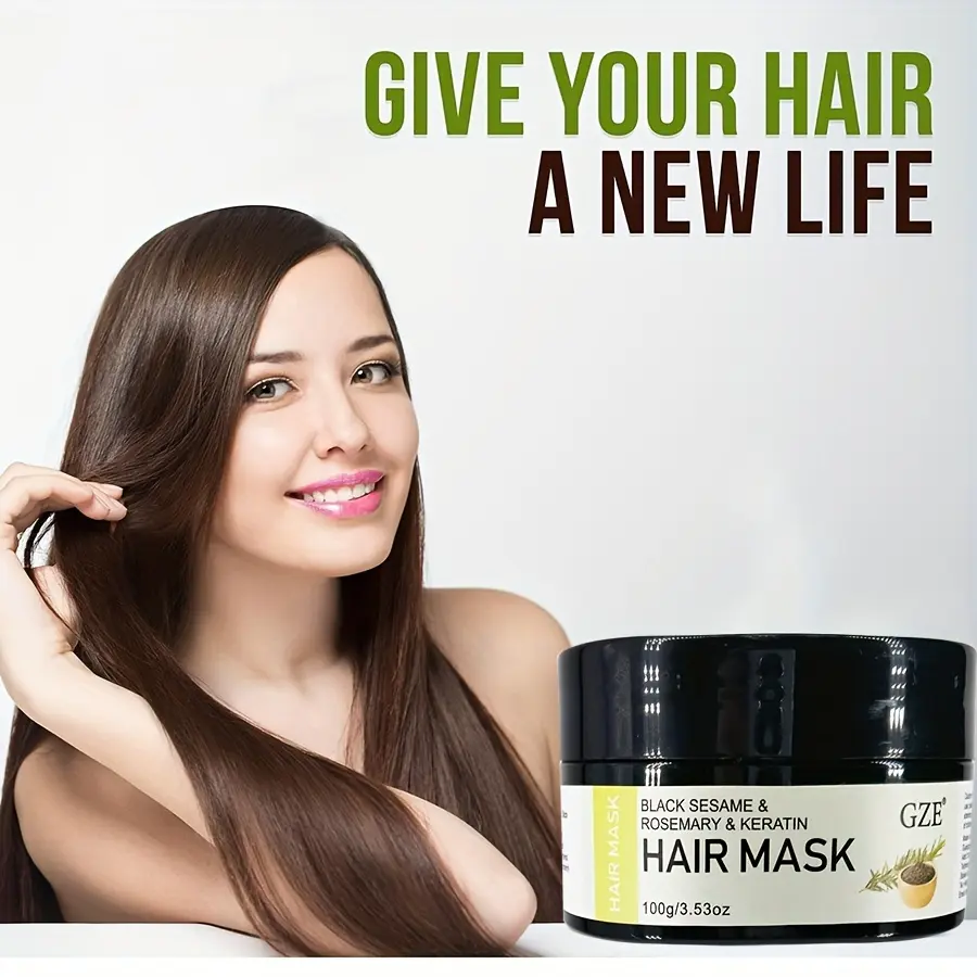 GZE Black Sesame & Rosemary & Keratin Hair Mask, for Dry or Damaged Hair, Moisturizing Strengthening Thickens Hair Masque