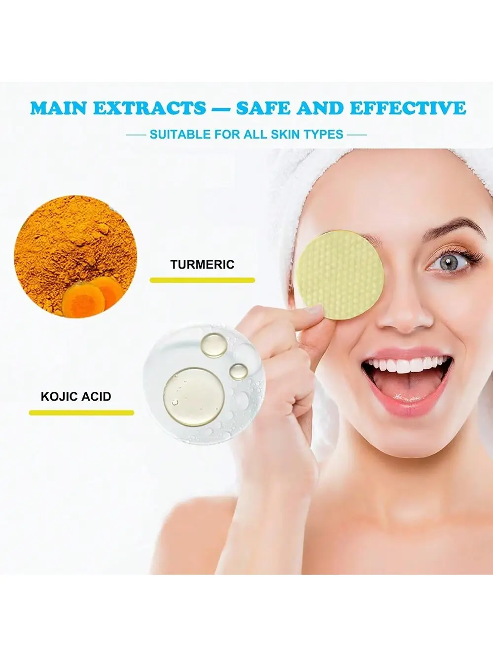 GZE Kojic Acid & Turmeric Cleansing Pads Exfoliating Brightens Glow Energizes Skin Enhance Skin Deep Cleansing Makeup Remover