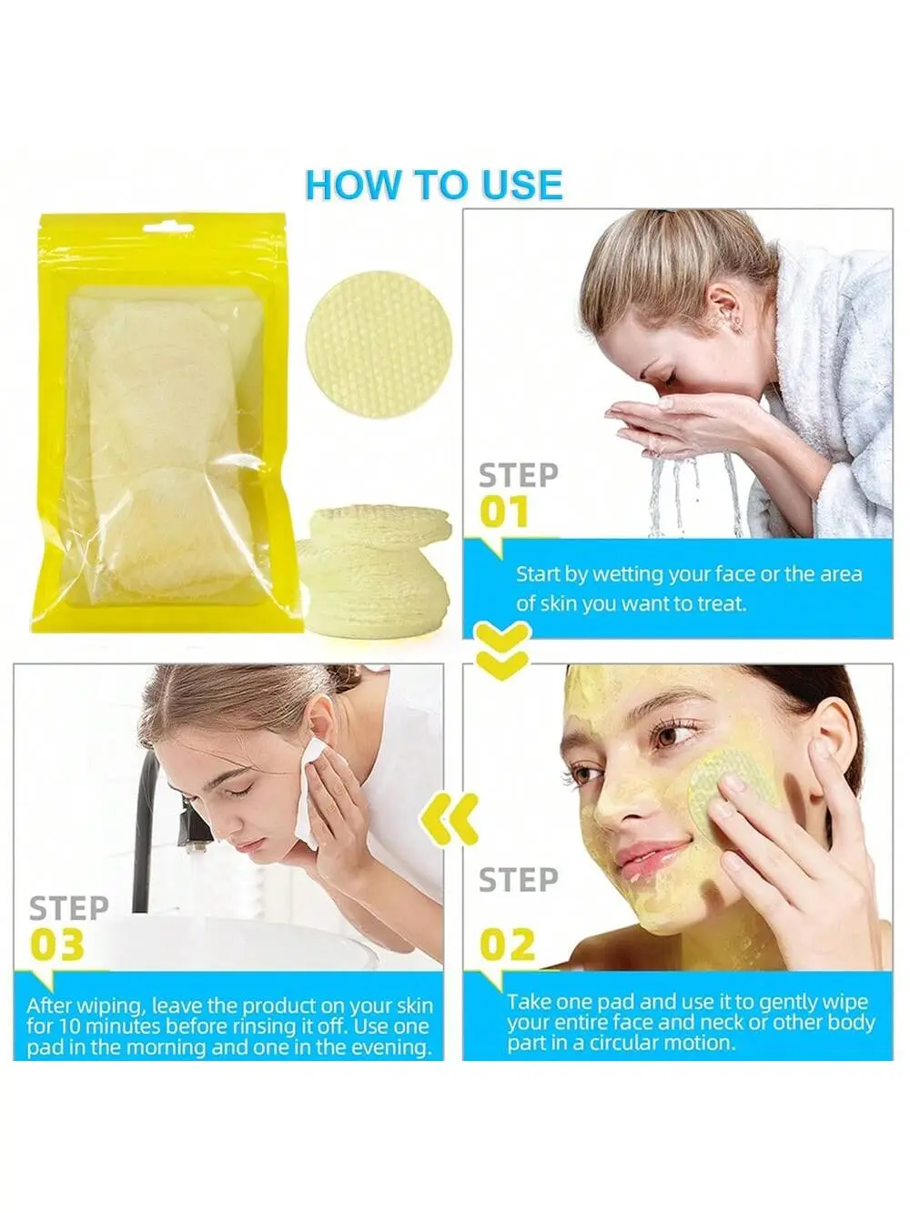 GZE Kojic Acid & Turmeric Cleansing Pads Exfoliating Brightens Glow Energizes Skin Enhance Skin Deep Cleansing Makeup Remover