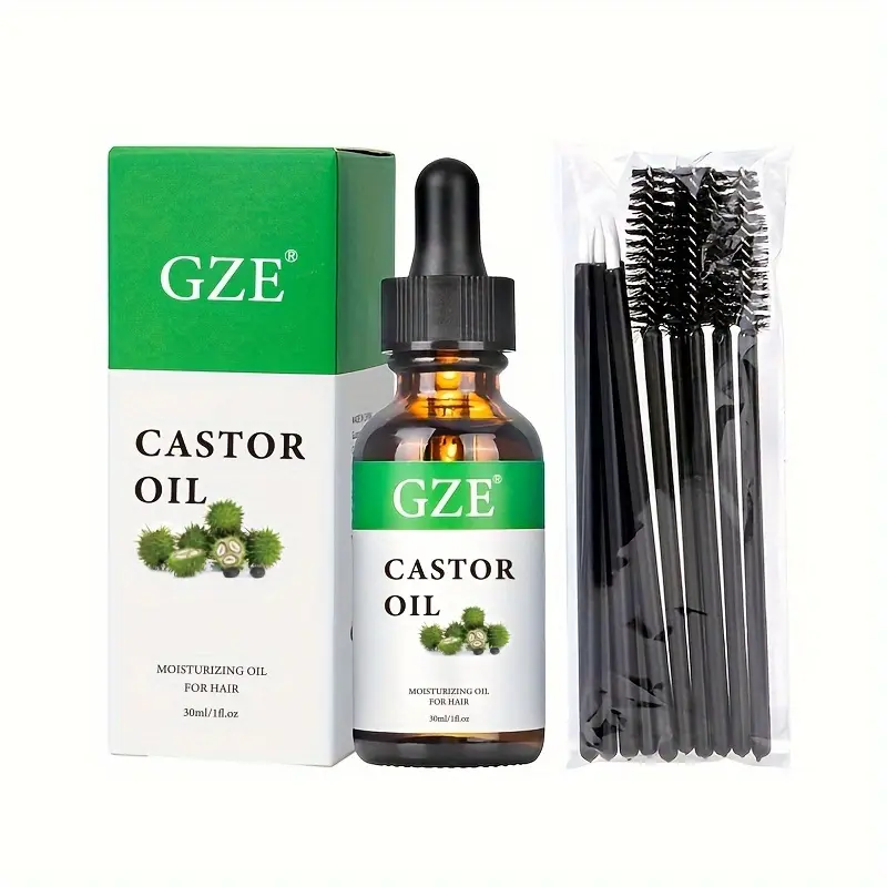 GZE Castor Oil Cold Pressed for Strengthens & Thickens Eyelashes & Eyebrows Hair, Skin, Nails & Scalp with 10 Liner Brush