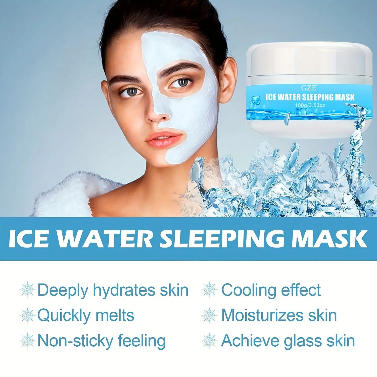 GZE Ice Water Sleeping Mask Beauty Skin 100g for Face Multi-purpose Hydration and Moisturization, Perfect for Dry, Dull