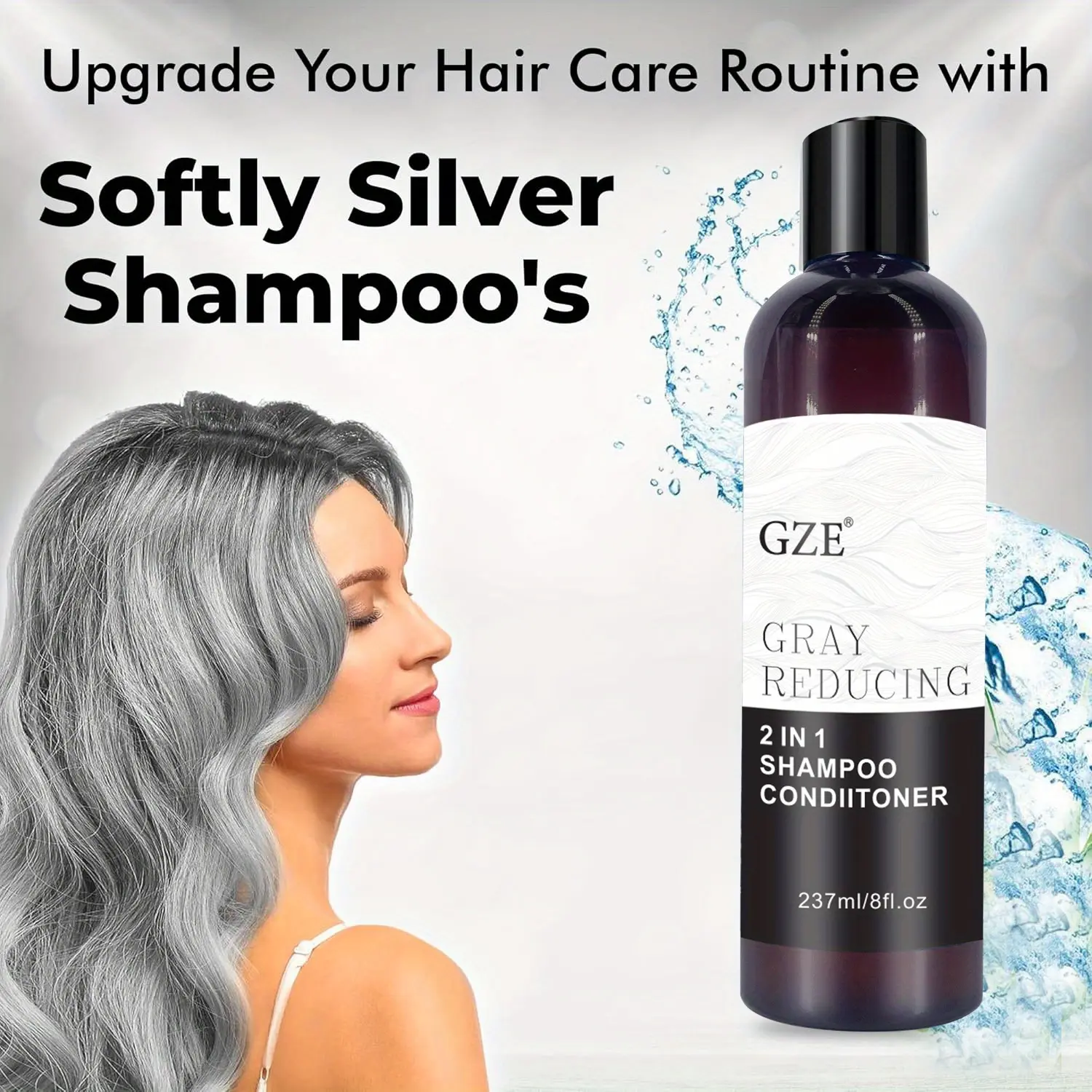 GZE Grey Reducing 2-In-1 Shampoo Conditioner - Softening Properties Say Goodbye to Grey Hair Eliminate Unwanted Grey Hair Tones