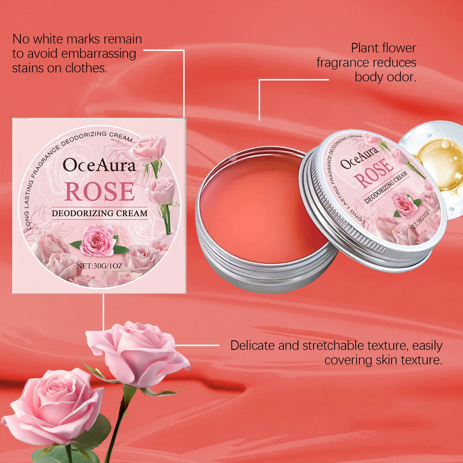 Rose Deodorant Body Cream Eliminate Odor Reduce Sweating Neutralize Armpit Smell Lasting Aroma Charming Refresh Fragrance Cream