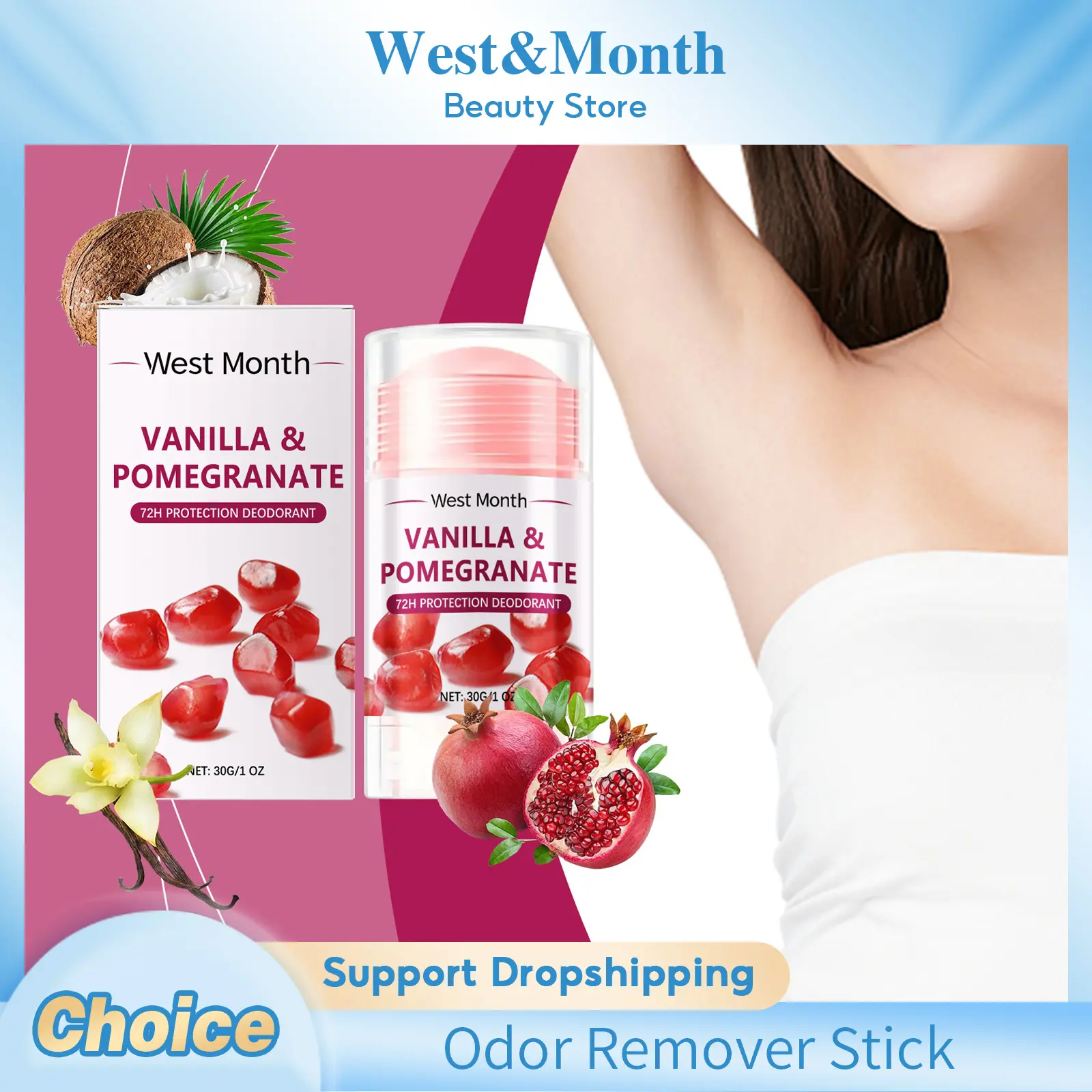 Pomegranate Deodorant Stick Neutralize Odor Stop Sweating Remove Smell Long Lasting Aroma Refreshing Smooth Body Fragrance Stick