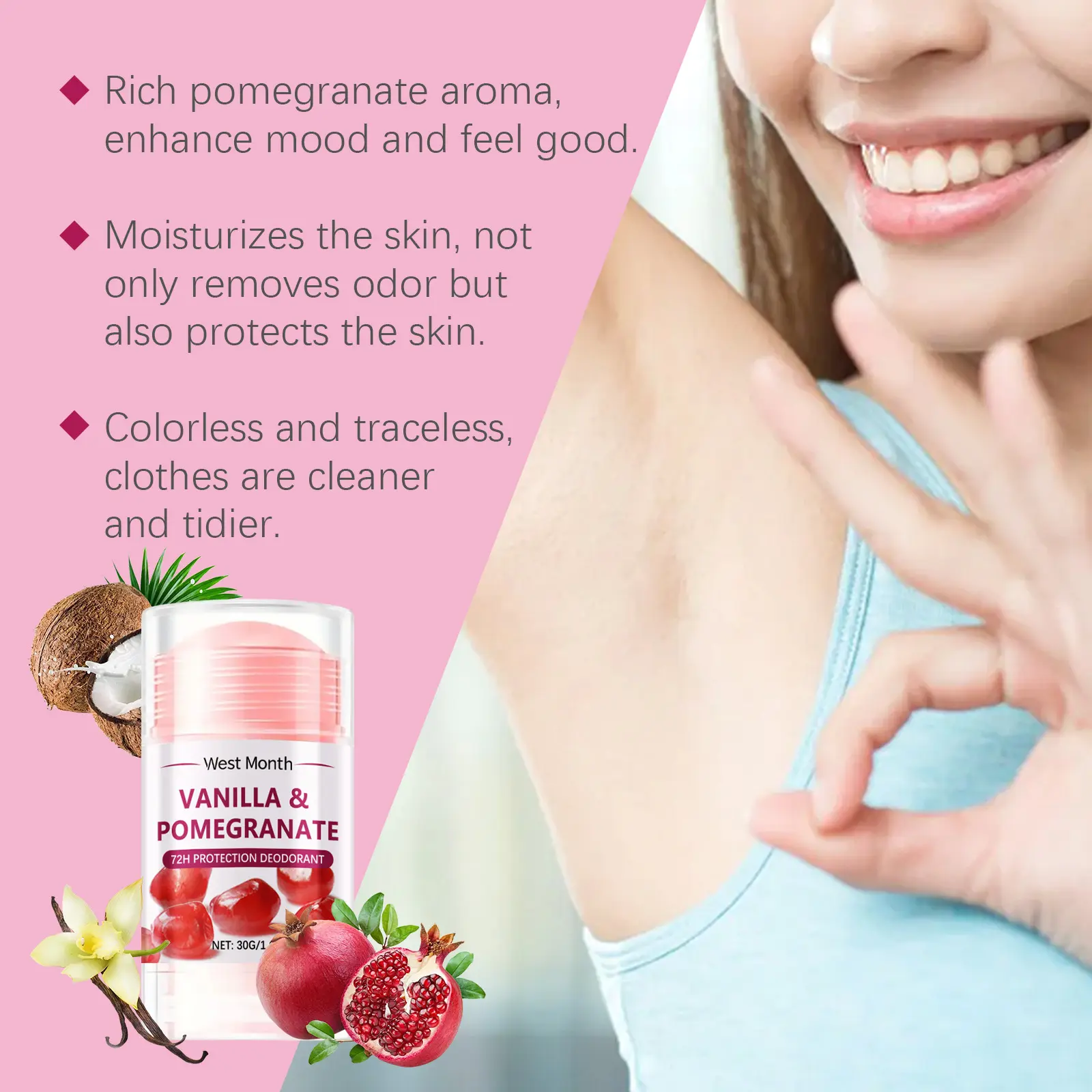 Pomegranate Deodorant Stick Neutralize Odor Stop Sweating Remove Smell Long Lasting Aroma Refreshing Smooth Body Fragrance Stick