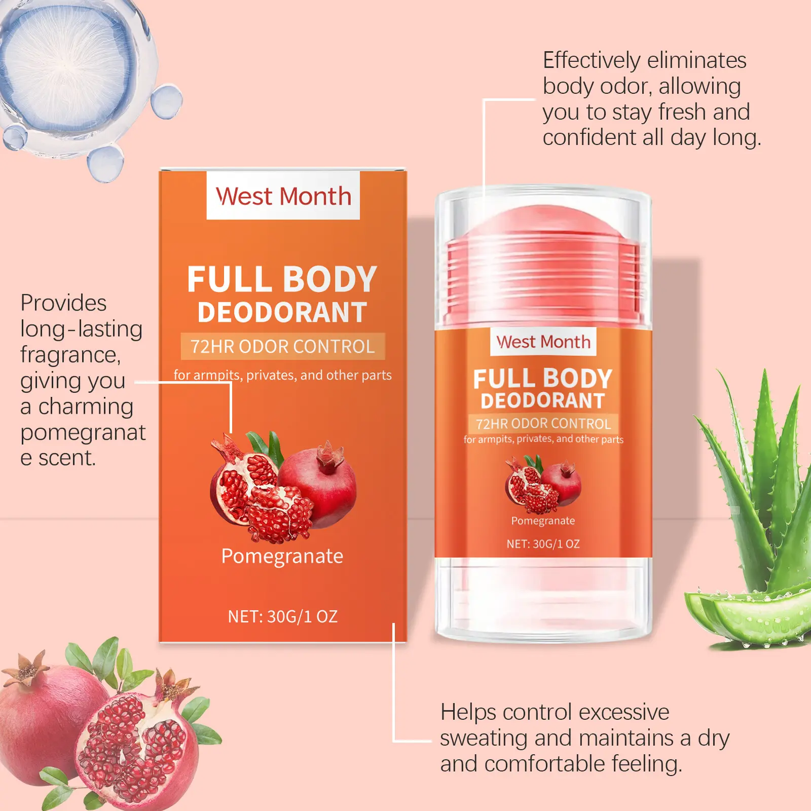Pomegranate Antiperspirant Stick Deodorant Reduce Sweating Remove Armpit Smell Charming Fragrance Refreshing Odor Removal Stick