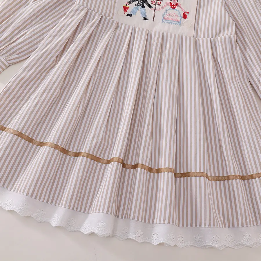 2025 Spring New Baby Girl Striped Long Sleeve Dress, Korean Style Embroidered Design Toddler Dress, Dropshipping Available