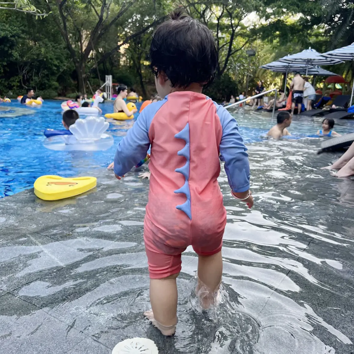 Children's Swimsuit, Girls' and Boys' 2025 New Conjoined Dinosaur Horn Baby Sunscreen Surfing Suit, Baby and Toddler Swimsuit