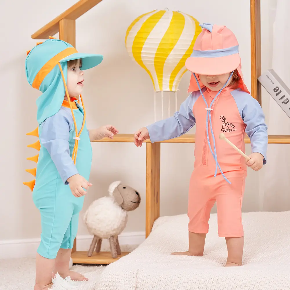 Children's Swimsuit, Girls' and Boys' 2025 New Conjoined Dinosaur Horn Baby Sunscreen Surfing Suit, Baby and Toddler Swimsuit