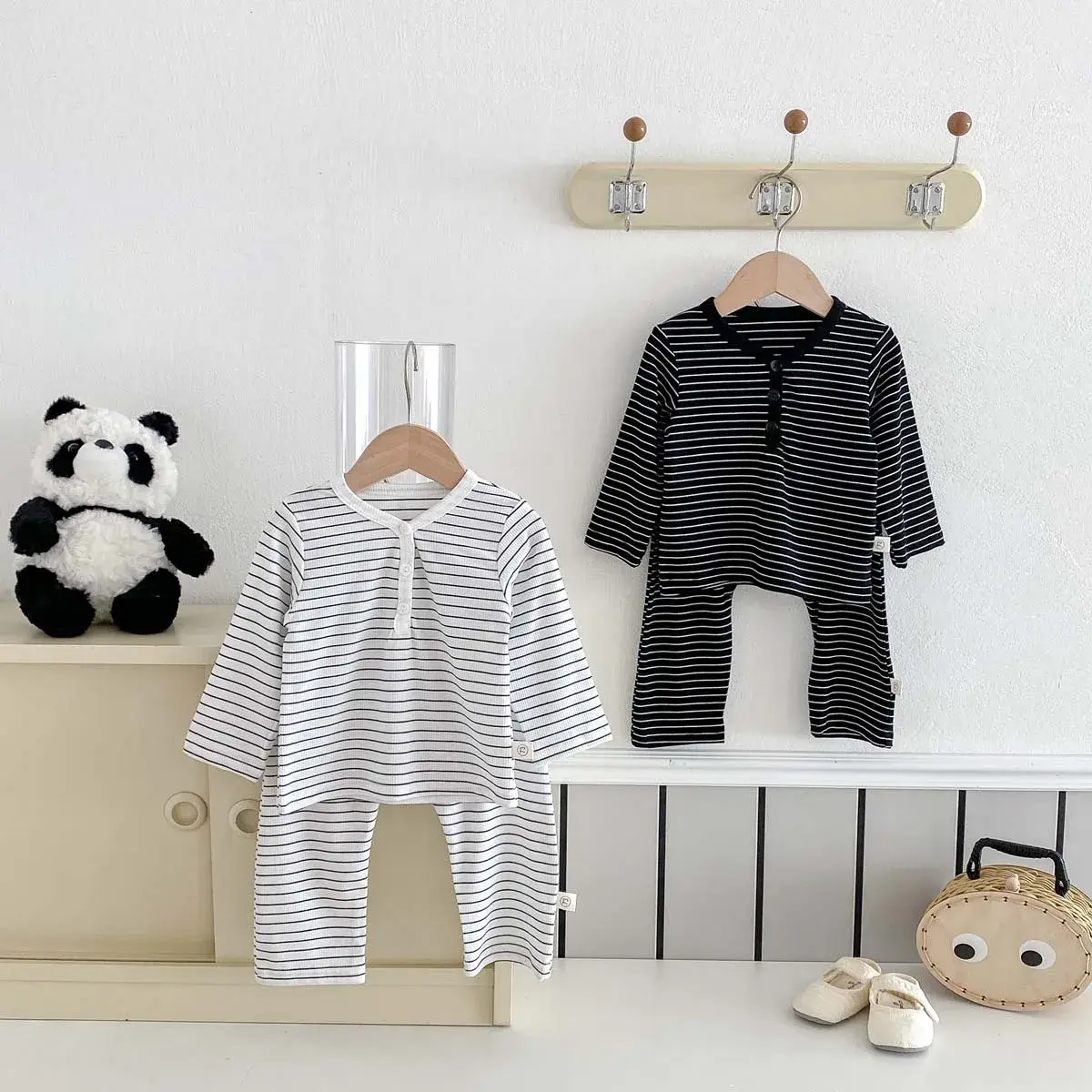 2024 Autumn Winter New in Kids Baby Boys Casual Clothing Set 2pcs ,toddler Infant Striped Household Clothes Pajamas 0-3Y