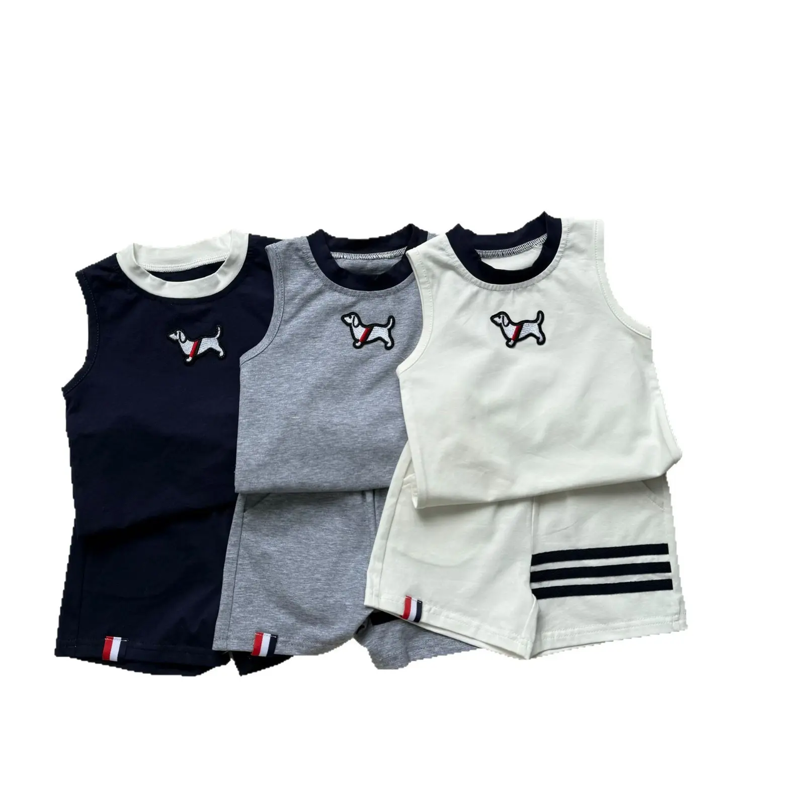 Korean Version Ins Vest T-shirt Sleeveless Bar Shorts for Boys and Girls, Cartoon Puppy Children's Clothing, Solid Color