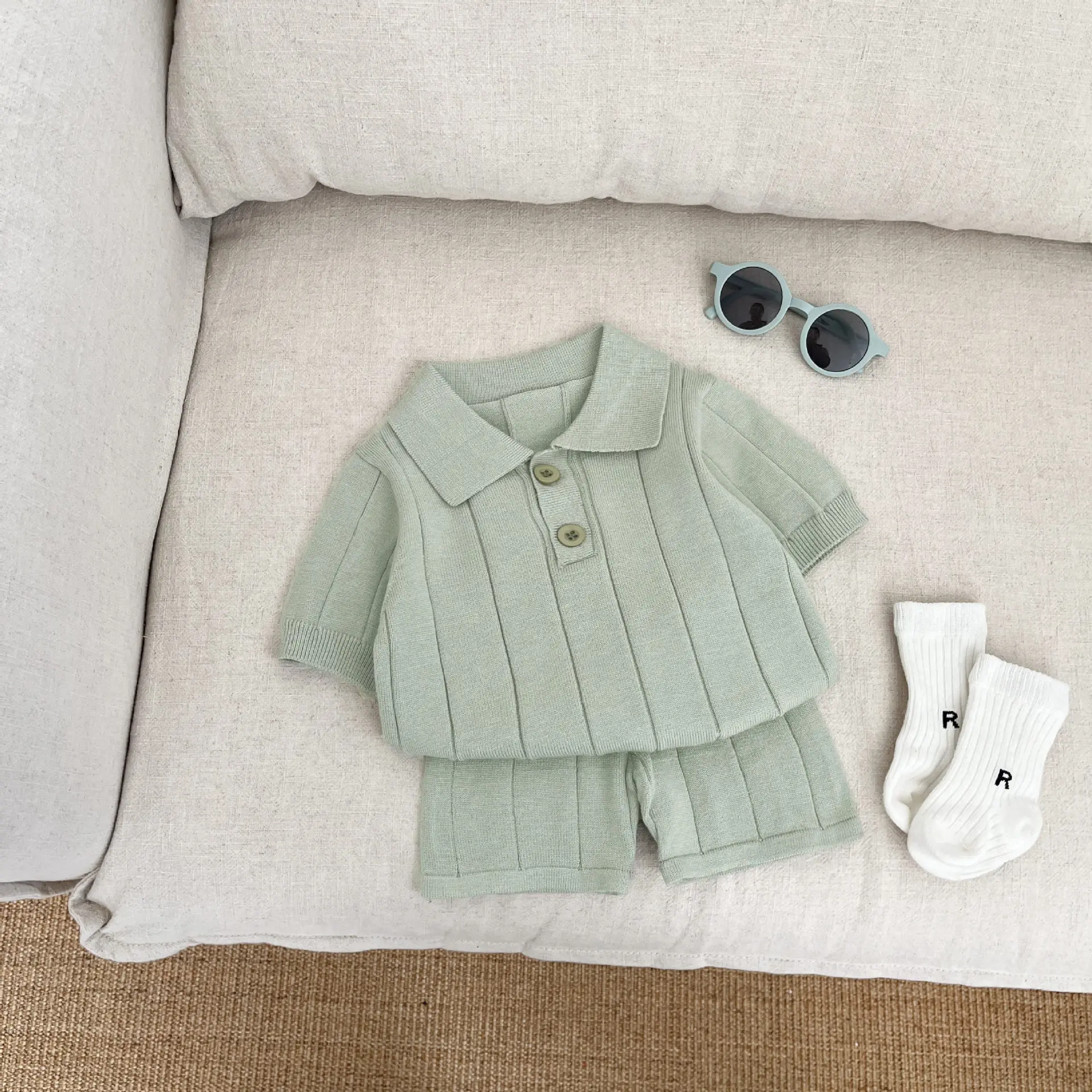 Baby Summer Set Boys' Western Knitted Polo Shirt Short Sleeve Shorts Baby Handsome Outerwear Two Piece Set