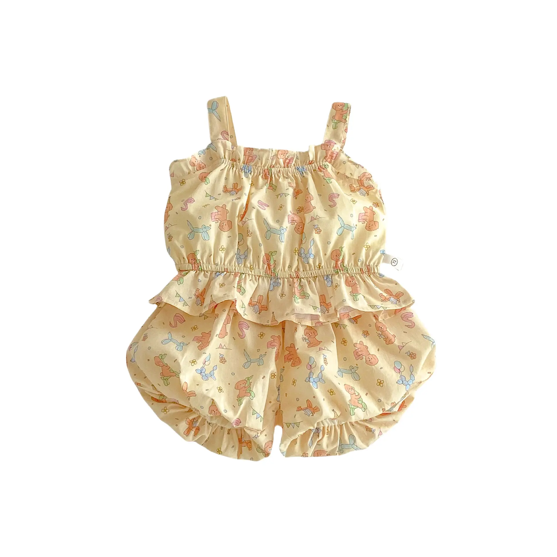 Girls' Strap Set 2025 New Summer Baby Full Version Cartoon Korean Version Tank Top Flower Bud Shorts Two Piece Set Trendy