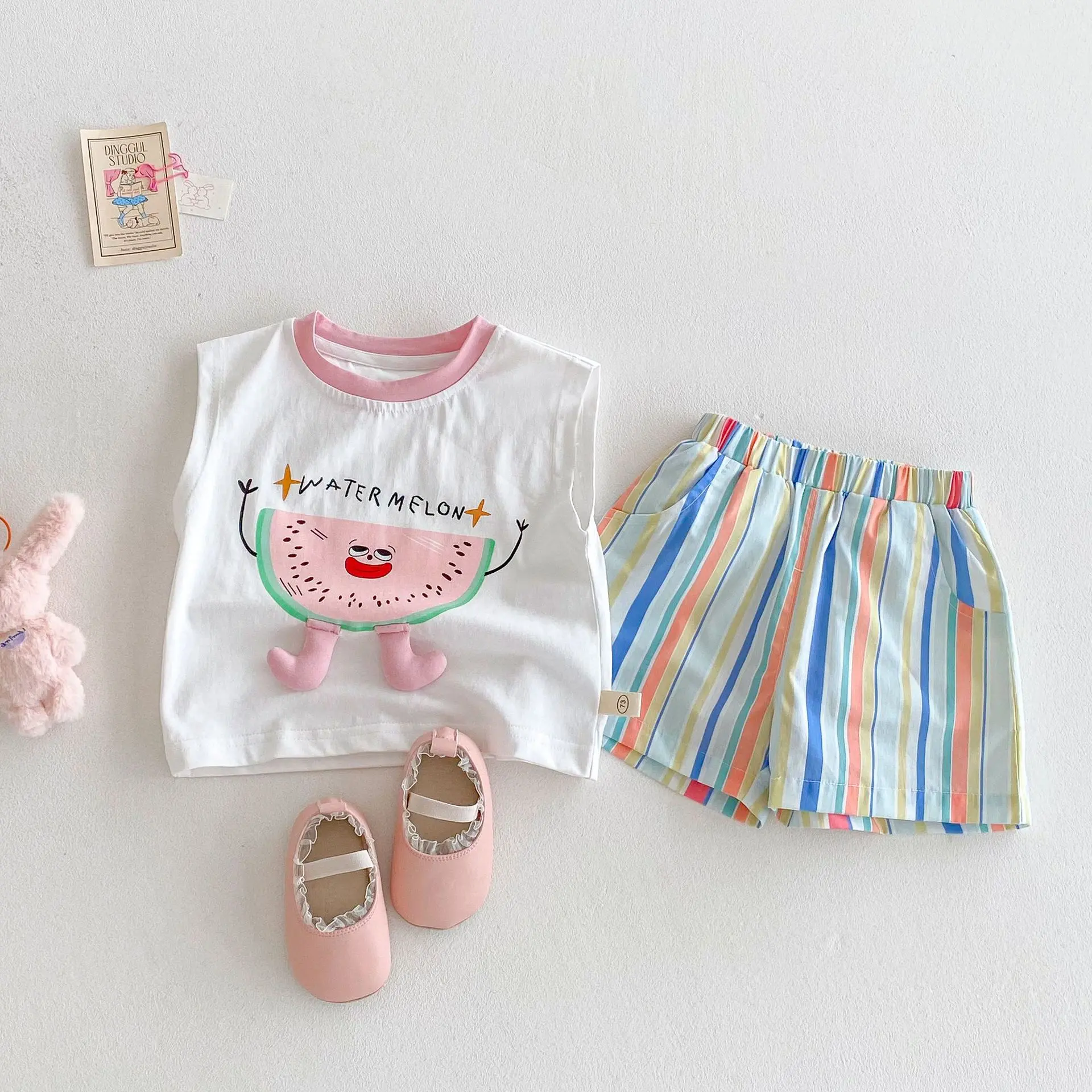 Girl's Watermelon Tank Top 2025 New Summer Baby Style Korean Printed T-shirt Children's Letter Cartoon Top