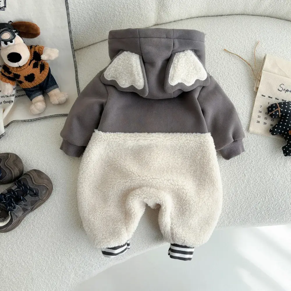 2025 Winter New in Kids Baby Boys Thicken Plush Warm Cartoon Koara Patchwork Jumpsuits , Toddler Infant Clothing 0-24M