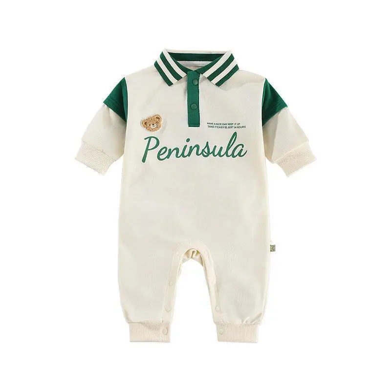 Baby Cartoon Bodysuit for 0-2 Years, Autumn Korean Baby Fashion Letter Print Romper, Infant Fall Clothing