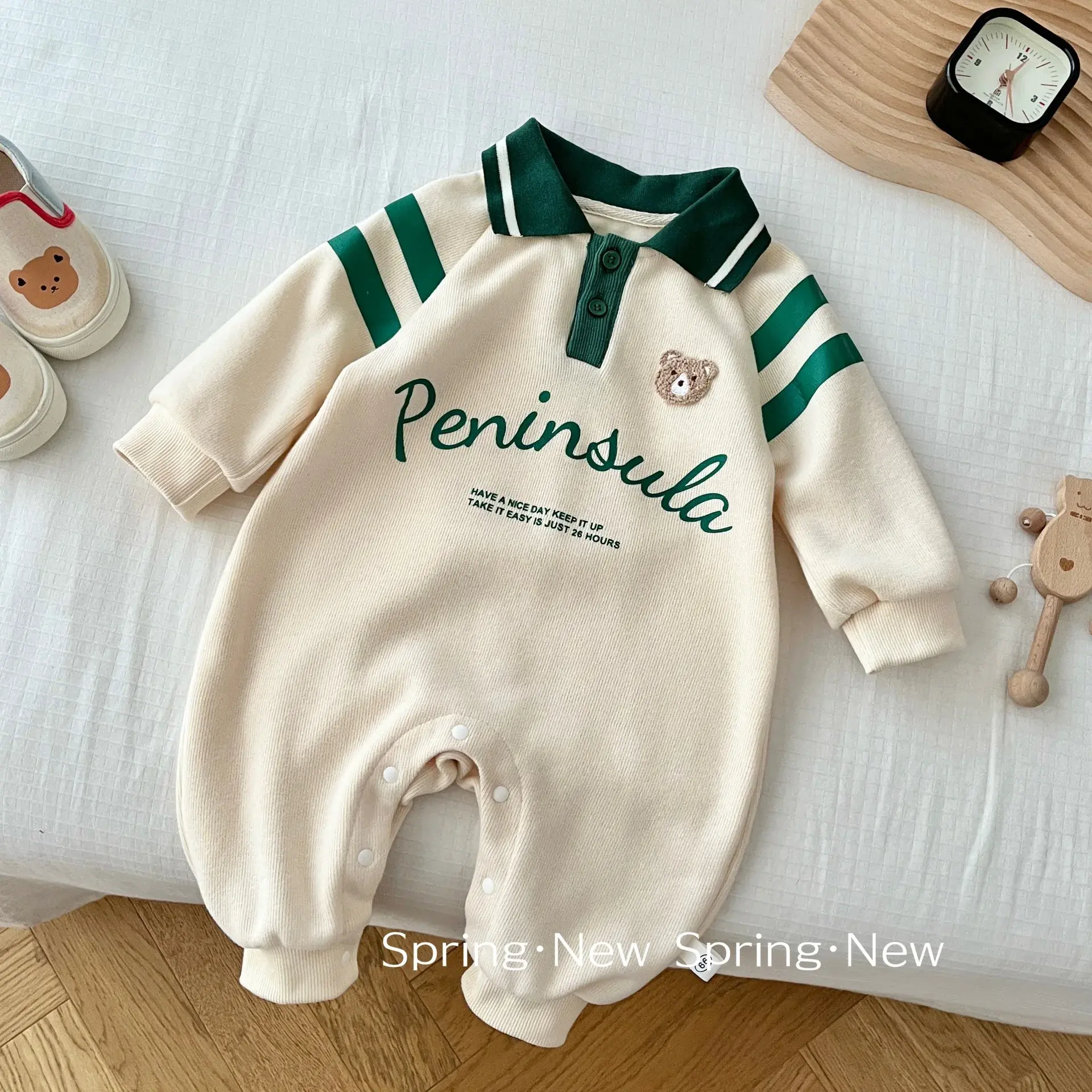 Baby Cartoon Bodysuit for 0-2 Years, Autumn Korean Baby Fashion Letter Print Romper, Infant Fall Clothing