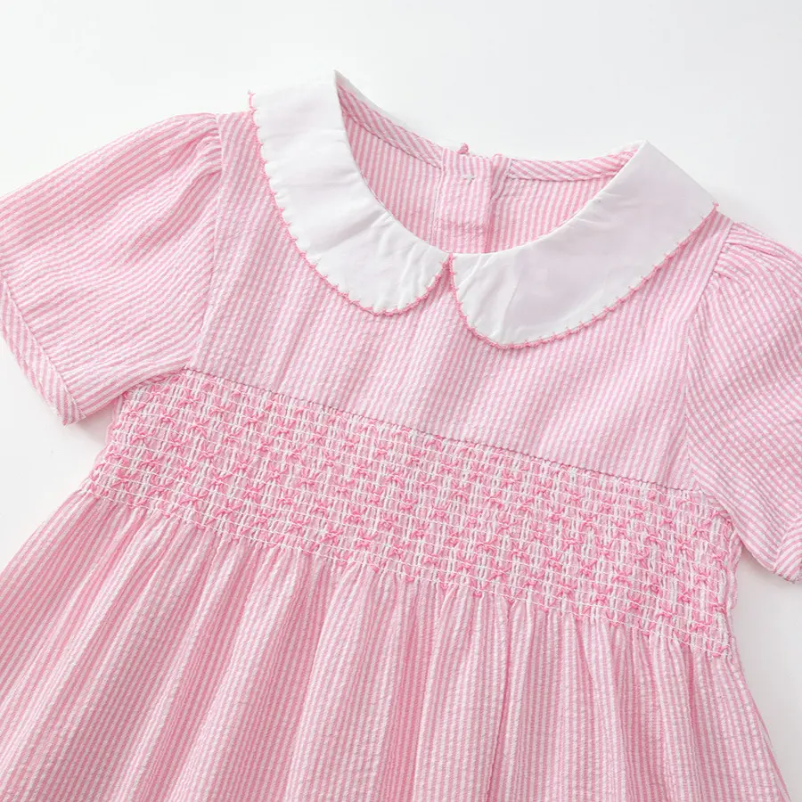 Girls' European and American Style Embroidered Dress 2025 Summer New Item, Children's Lapel Short Sleeved Princess Dress
