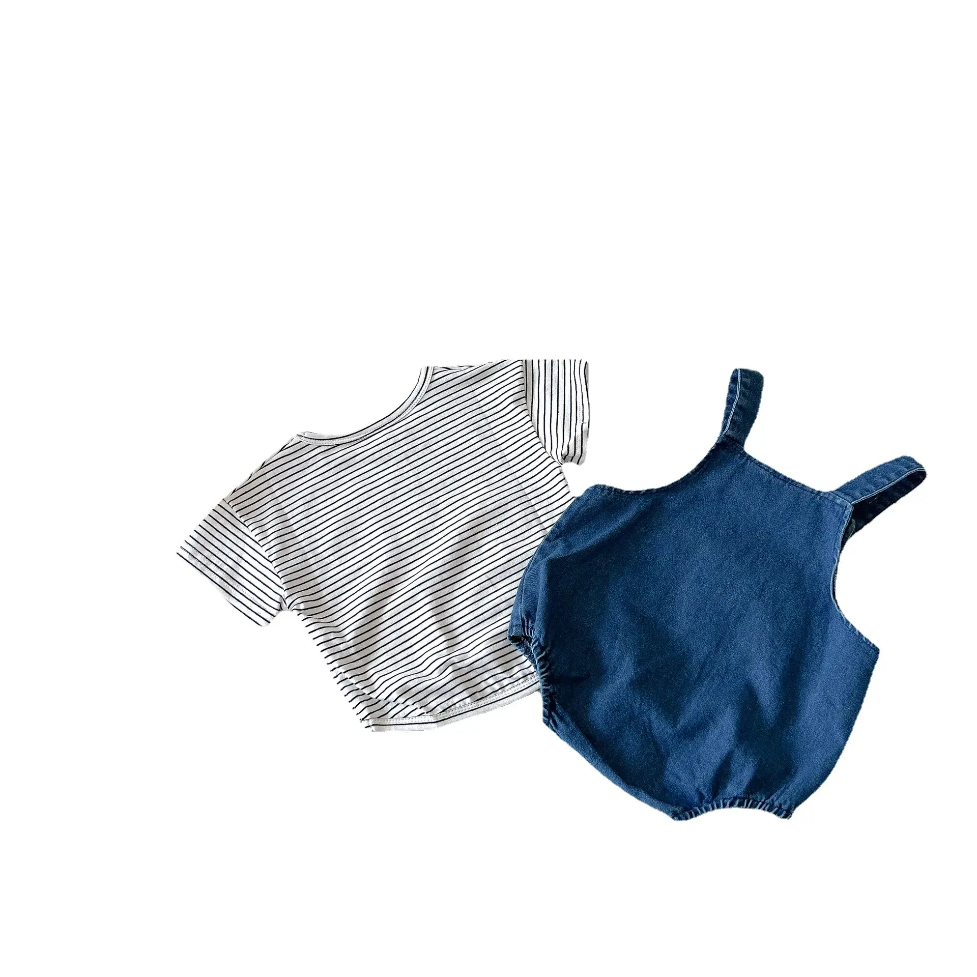 Kids Bear Denim Overalls Shorts Korean Style Baby Summer Romper Pants set 2pcs