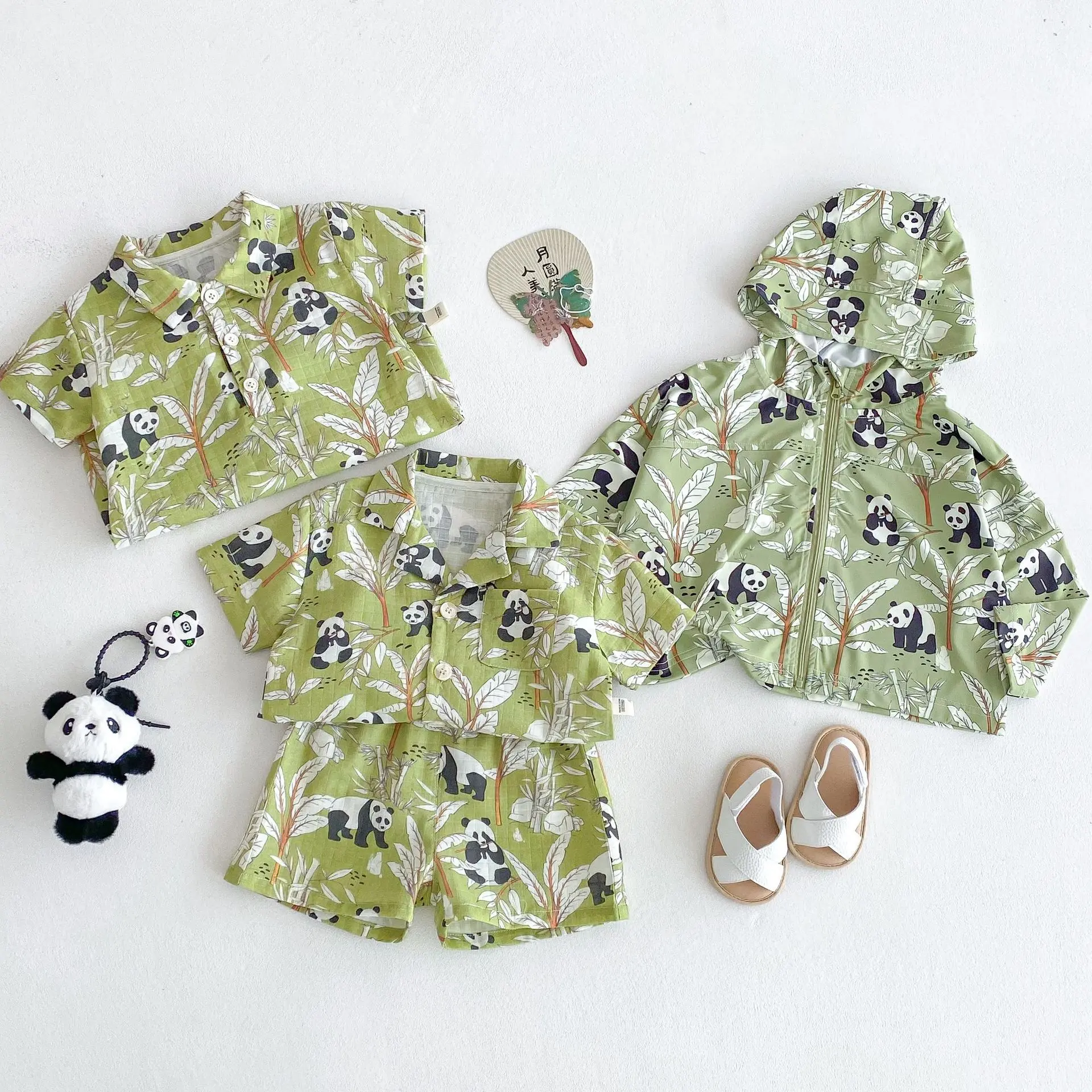 Baby Panda Climbing Suit 2025 New Summer Baby Cartoon Jumpsuit Children's Air Conditioning Shirt Trendy Beach Wind Set