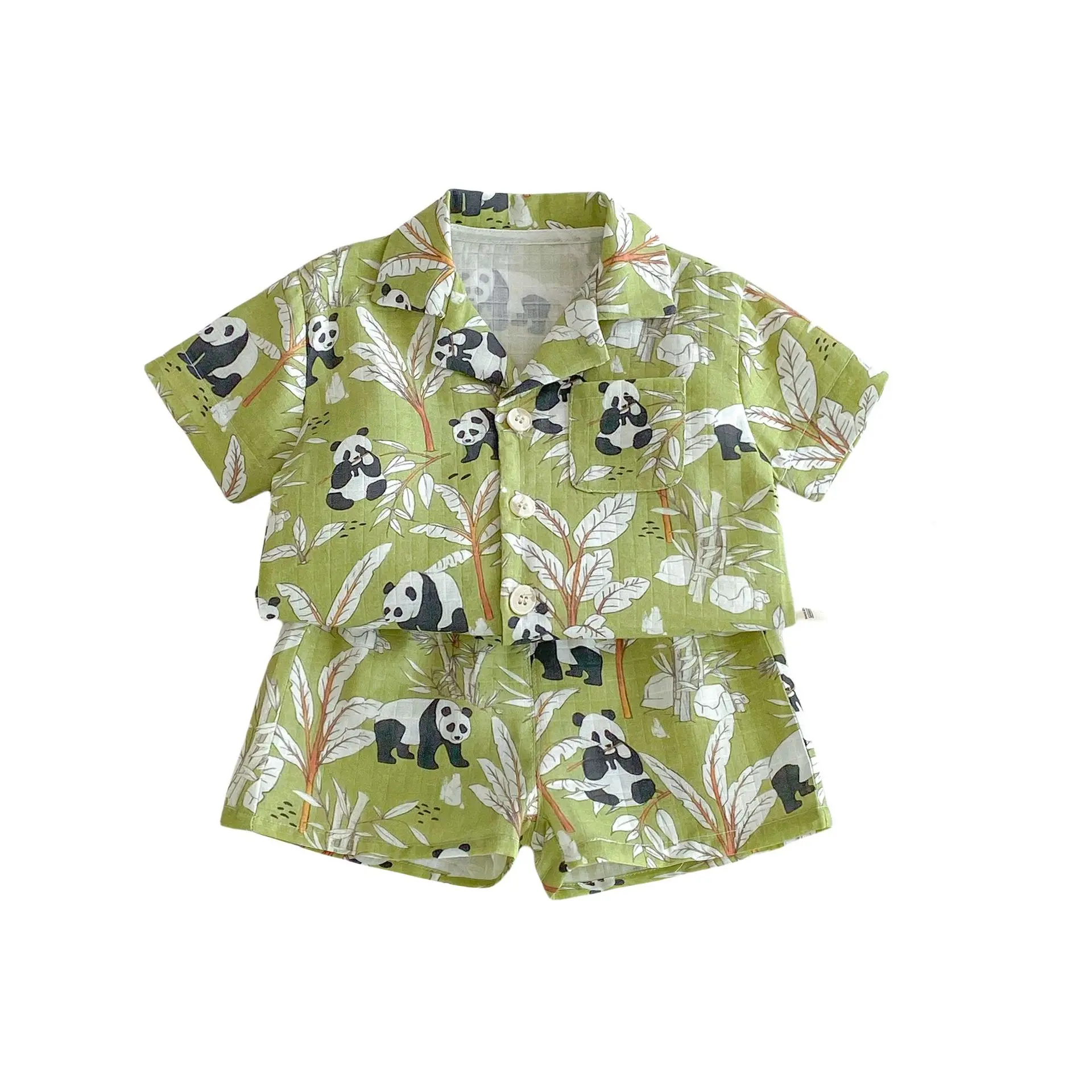 Baby Panda Climbing Suit 2025 New Summer Baby Cartoon Jumpsuit Children's Air Conditioning Shirt Trendy Beach Wind Set