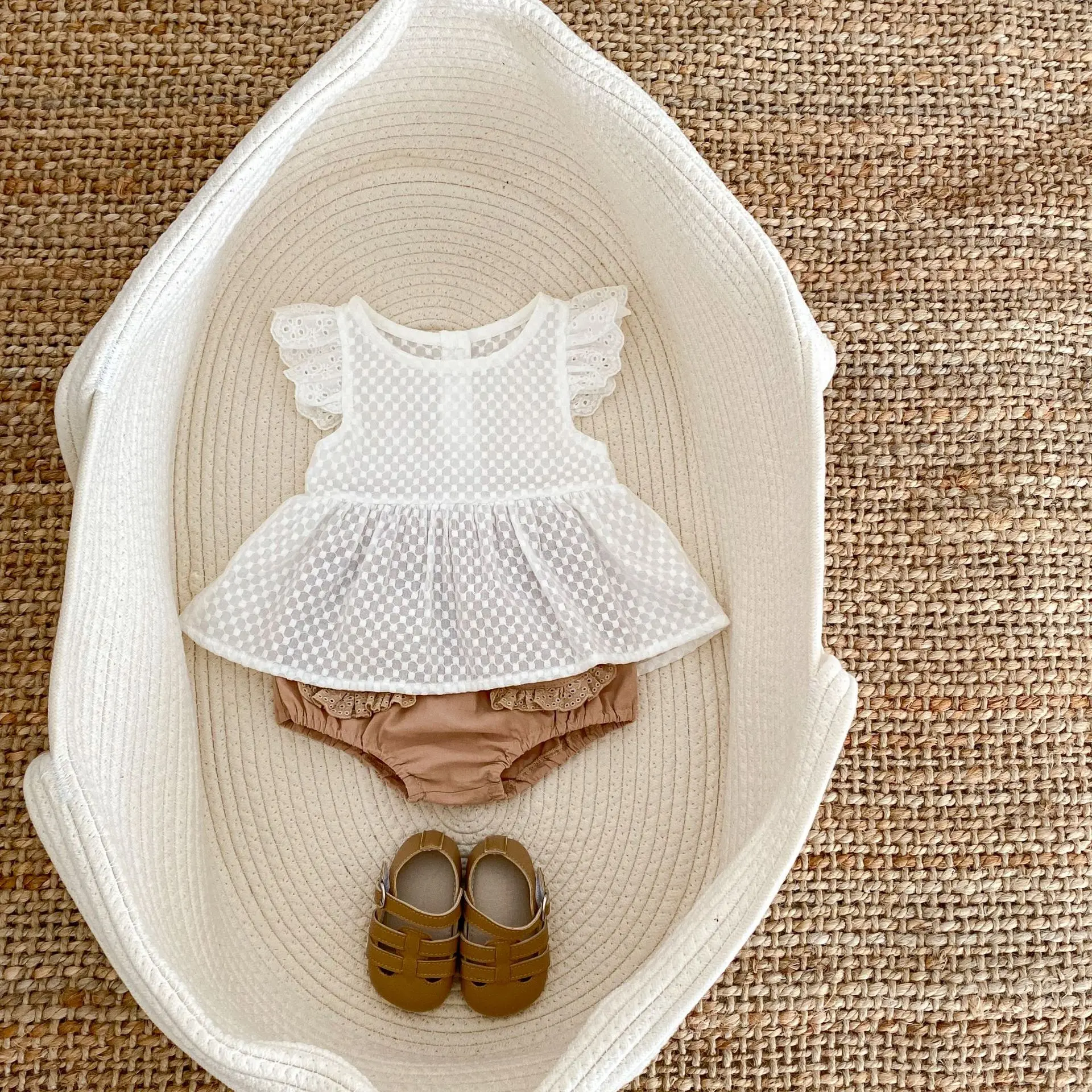 Ins 2025 Super Cute Summer Baby Girl Set 0-3 Year Old Little Flying Sleeve Top+Butt Pants Two Piece Set