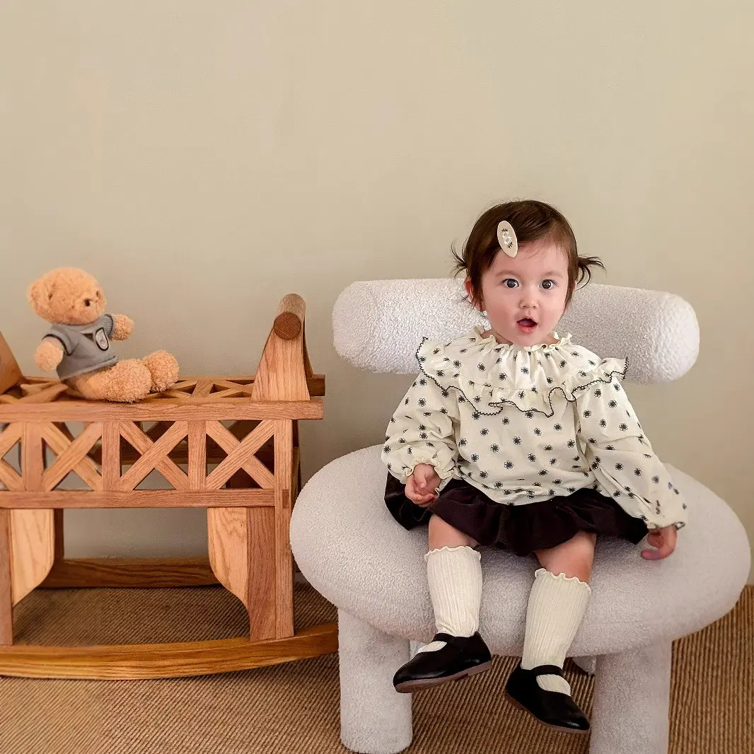 Baby Solid Color Crawling Suit 2025 New Autumn Female Baby Western-style Korean Version Skirt Crawling Girl Floral Bottom Shirt