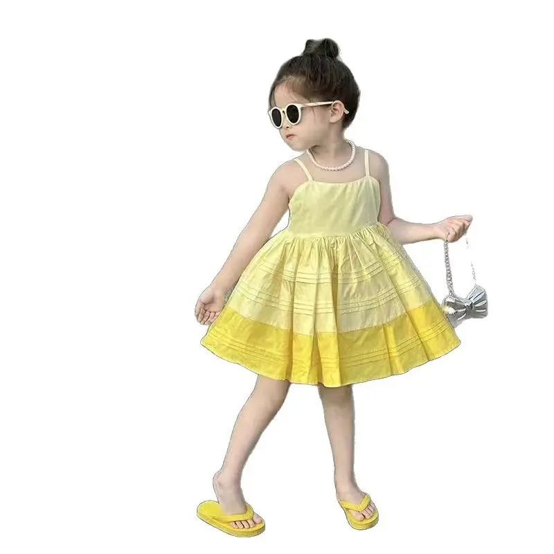Girls' Dress 2025 Summer New Korean Princess Dress Sweet Children's Seaside Beach Dress Strap Skirt Trendy