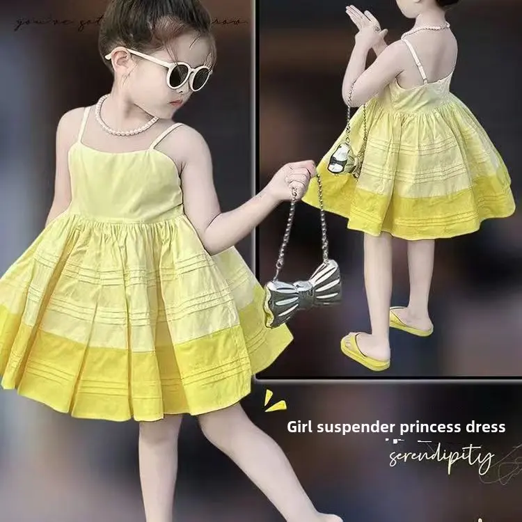 Girls' Dress 2025 Summer New Korean Princess Dress Sweet Children's Seaside Beach Dress Strap Skirt Trendy
