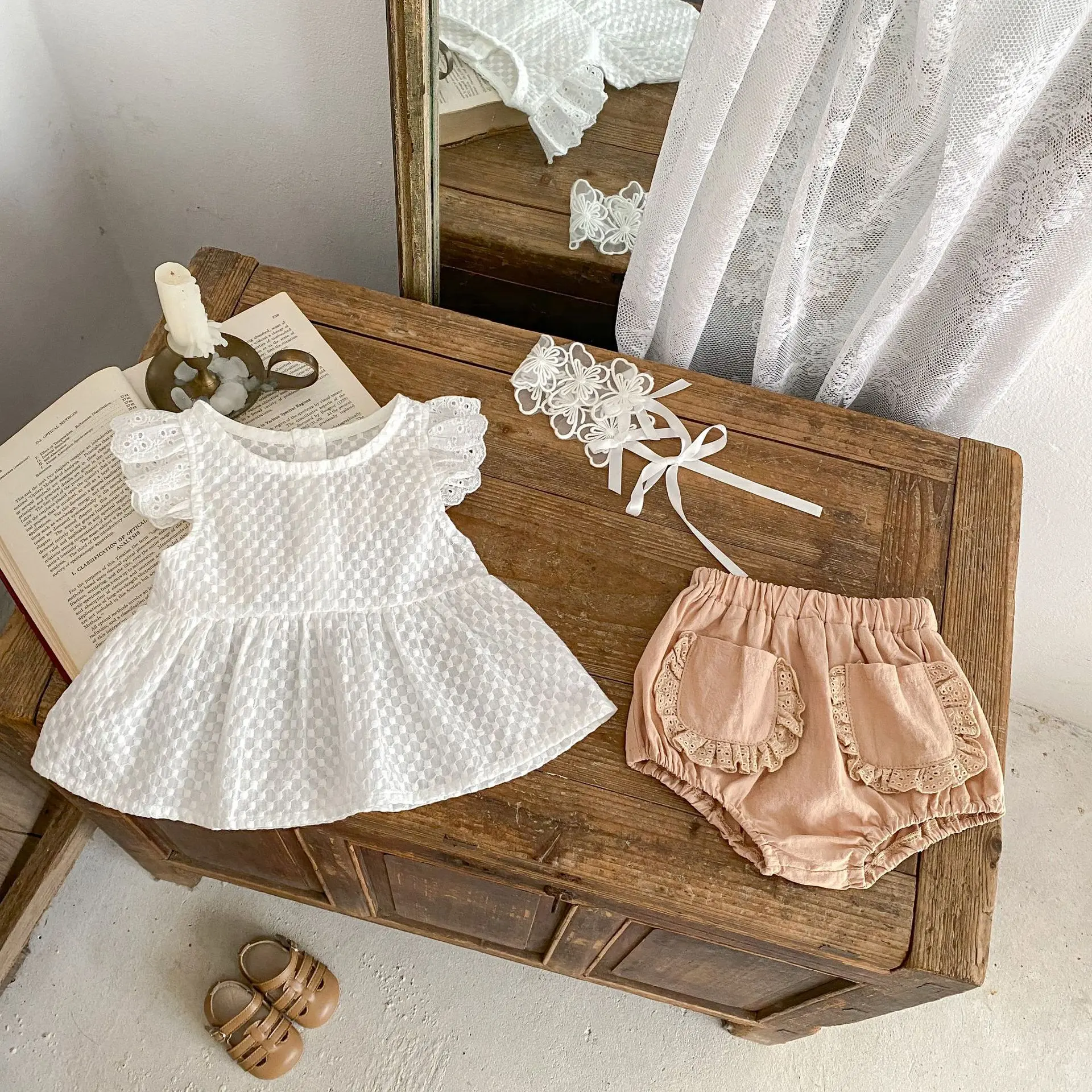 Ins 2025 Super Cute Summer Baby Girl Set 0-3 Year Old Little Flying Sleeve Top+Butt Pants Two Piece Set