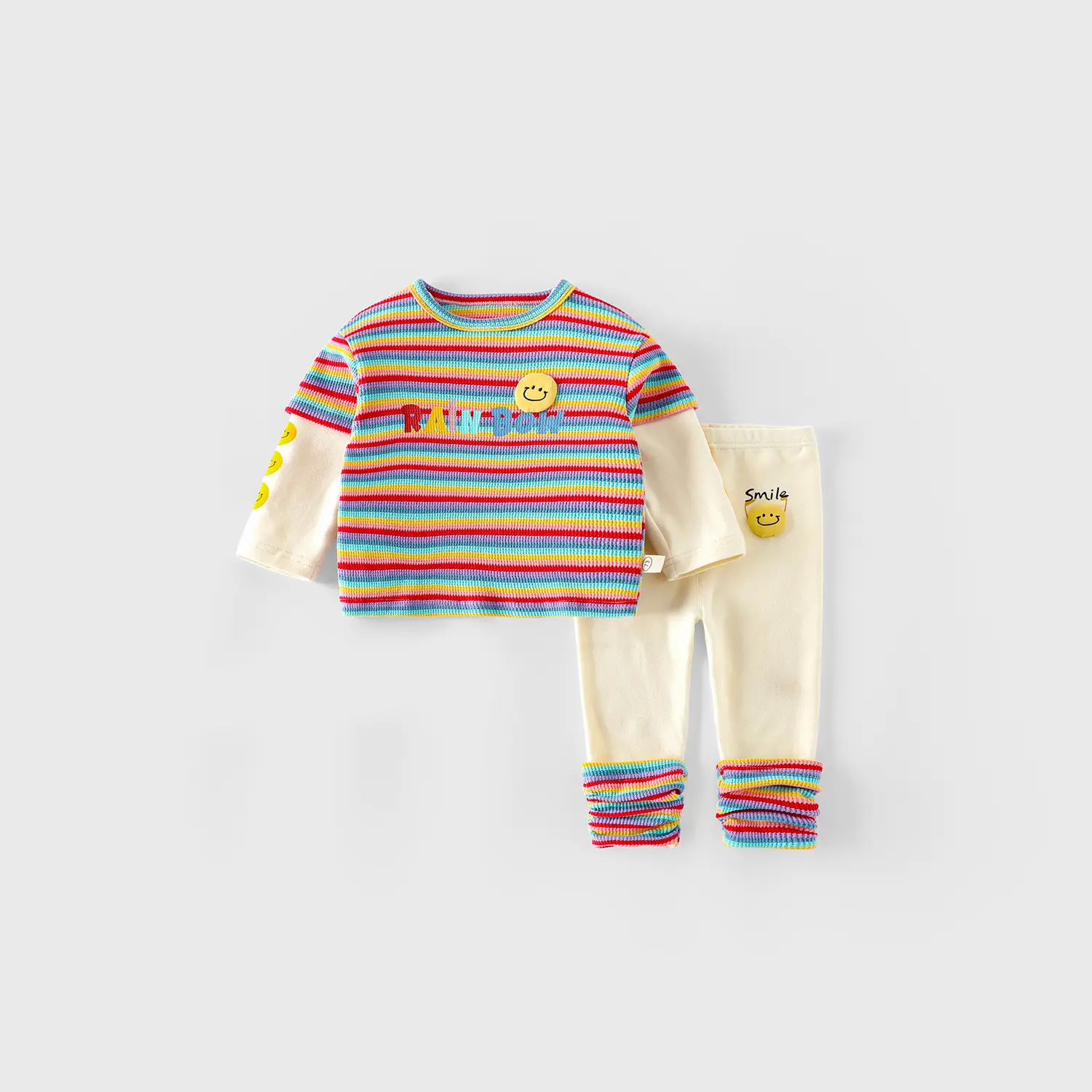 Children's striped suit 2025 new autumn girls' fake two-piece T-shirt, baby leggings two-piece set