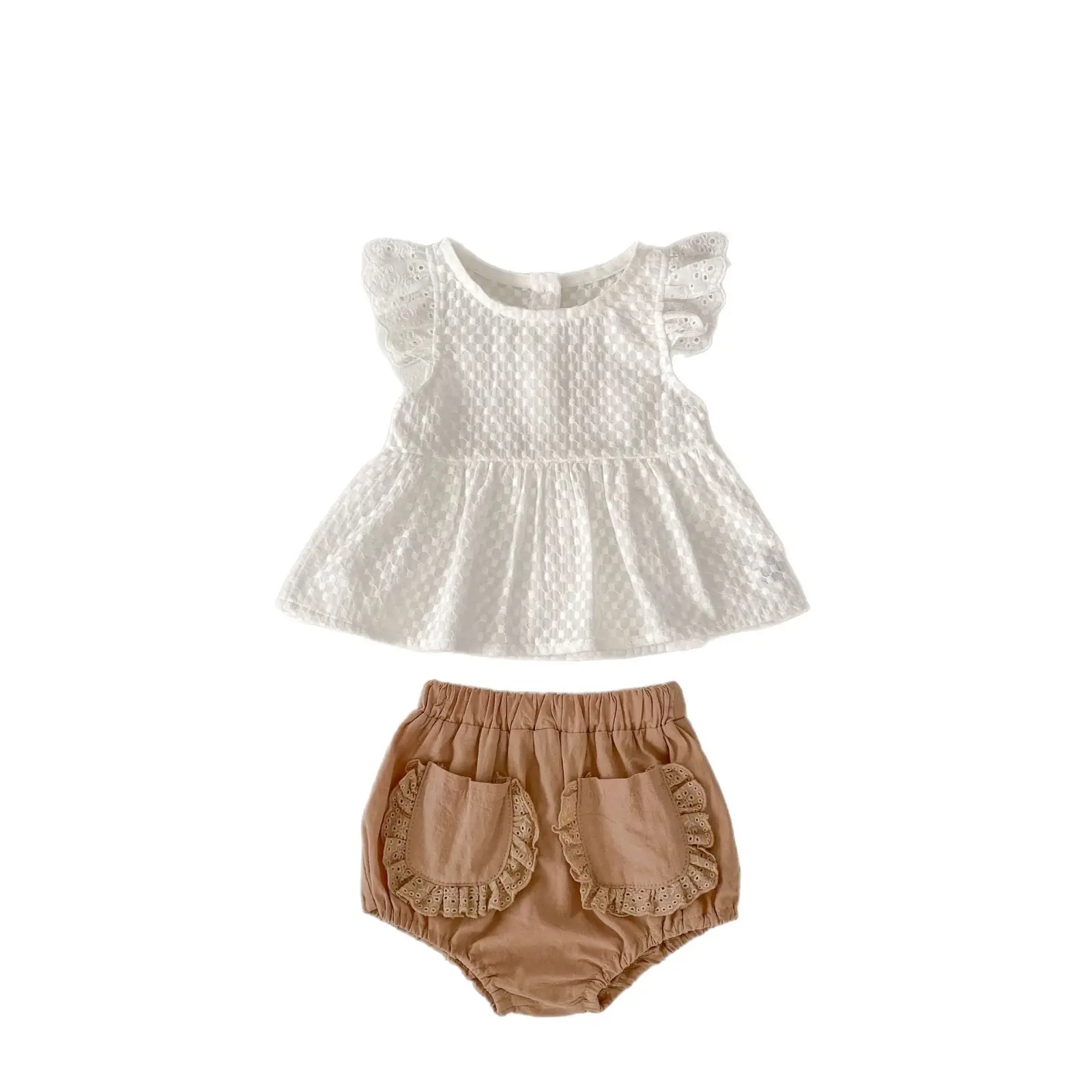 Ins 2025 Super Cute Summer Baby Girl Set 0-3 Year Old Little Flying Sleeve Top+Butt Pants Two Piece Set