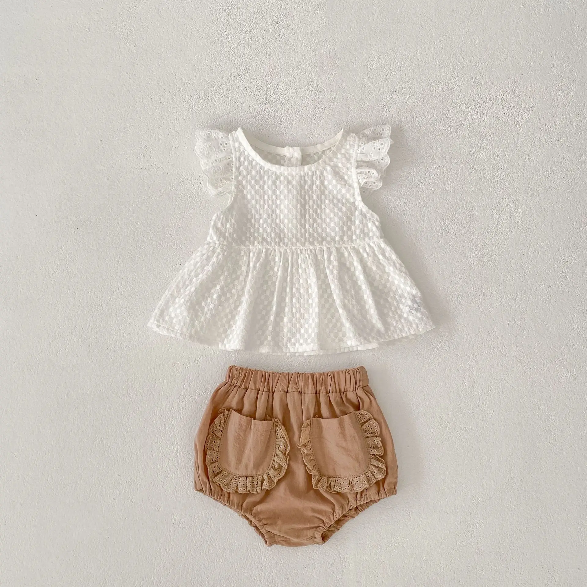 Ins 2025 Super Cute Summer Baby Girl Set 0-3 Year Old Little Flying Sleeve Top+Butt Pants Two Piece Set