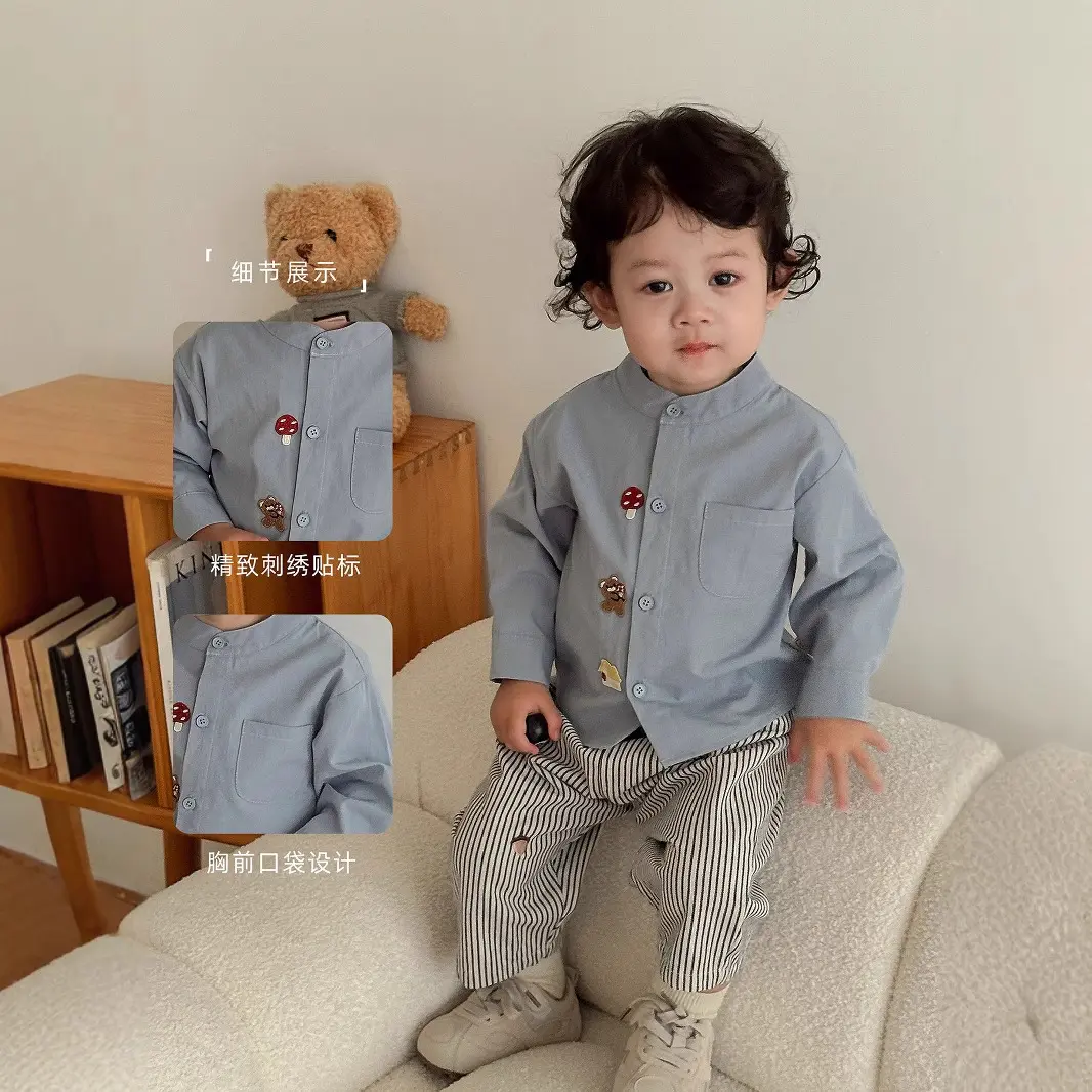 Children's Fashion Labeling Shirt 2025 New Autumn Boys' Western Style Korean Edition Solid Color Shirt Baby Autumn Dress