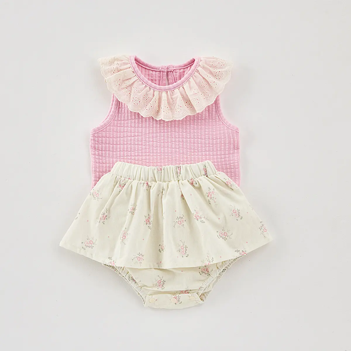 Girls' Summer Thin Set, Stylish Baby Girl Korean Version, Little Girl Baby Doll Collar Top, Skirt and Pants Two-piece Set