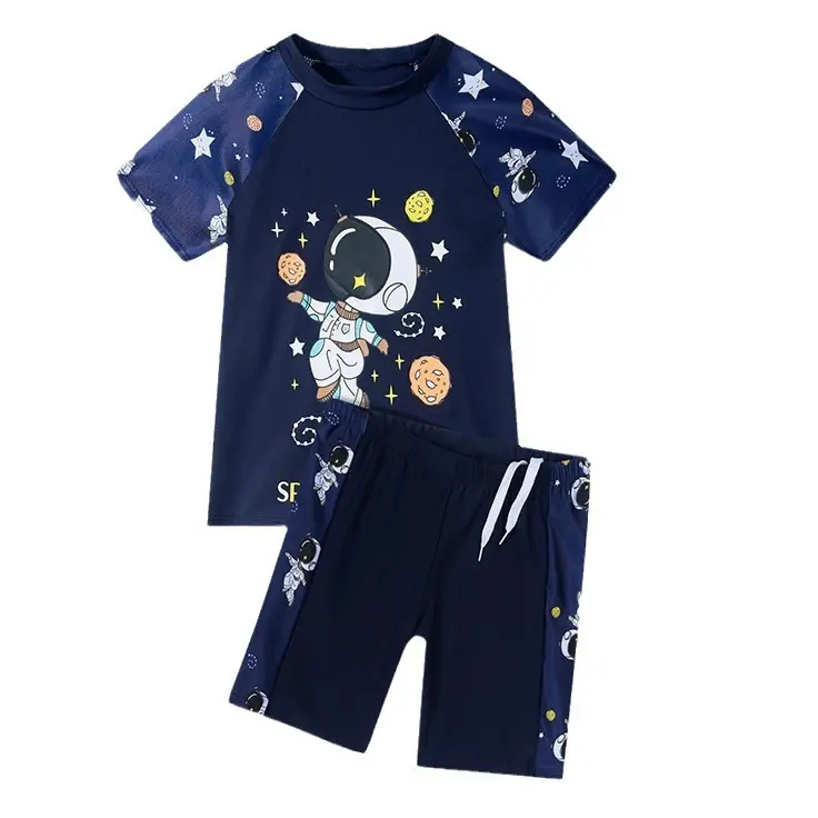 Children's Swimsuit, Boys' and Boys' Astronaut Split Three Piece Set Polyester Quick Drying Sun Protection Swimming Training Set