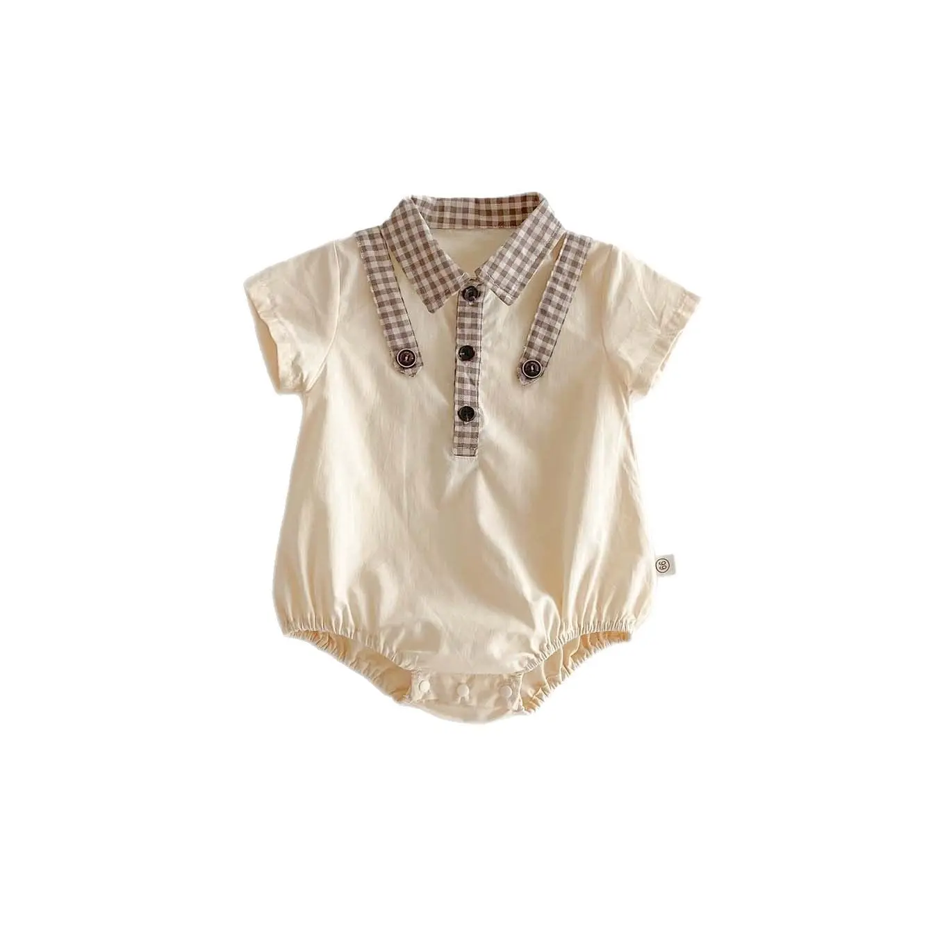 Boys' Korean Version Summer Thin Clothes, Gentlemen's Lapel Clothes Newborn Baby Handsome Full Moon Jumpsuit, Crawling Clothes