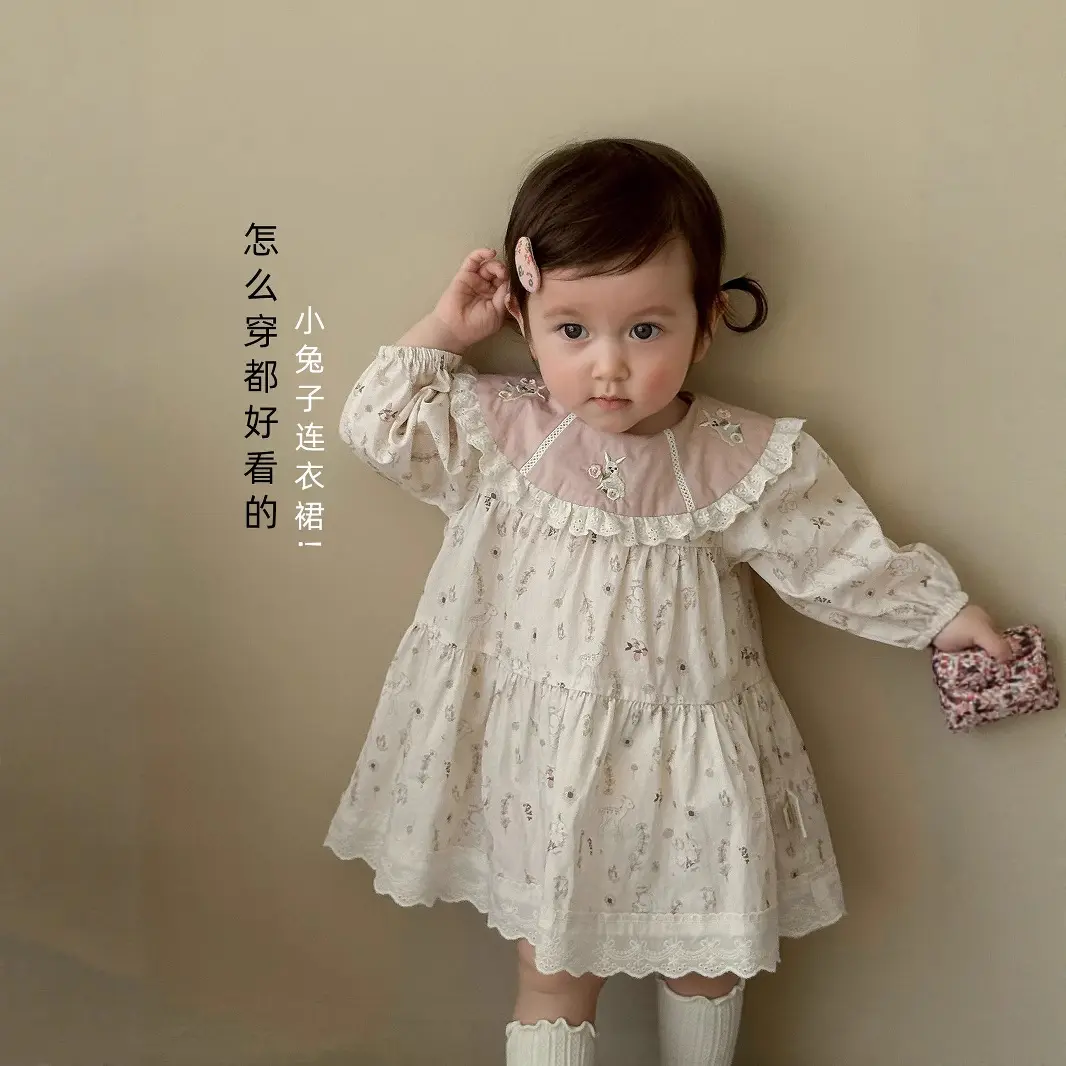Girl's Little Rabbit Dress 2025 New Autumn Baby Stylish Full Edition Cartoon Dress Children's Korean Princess Dress