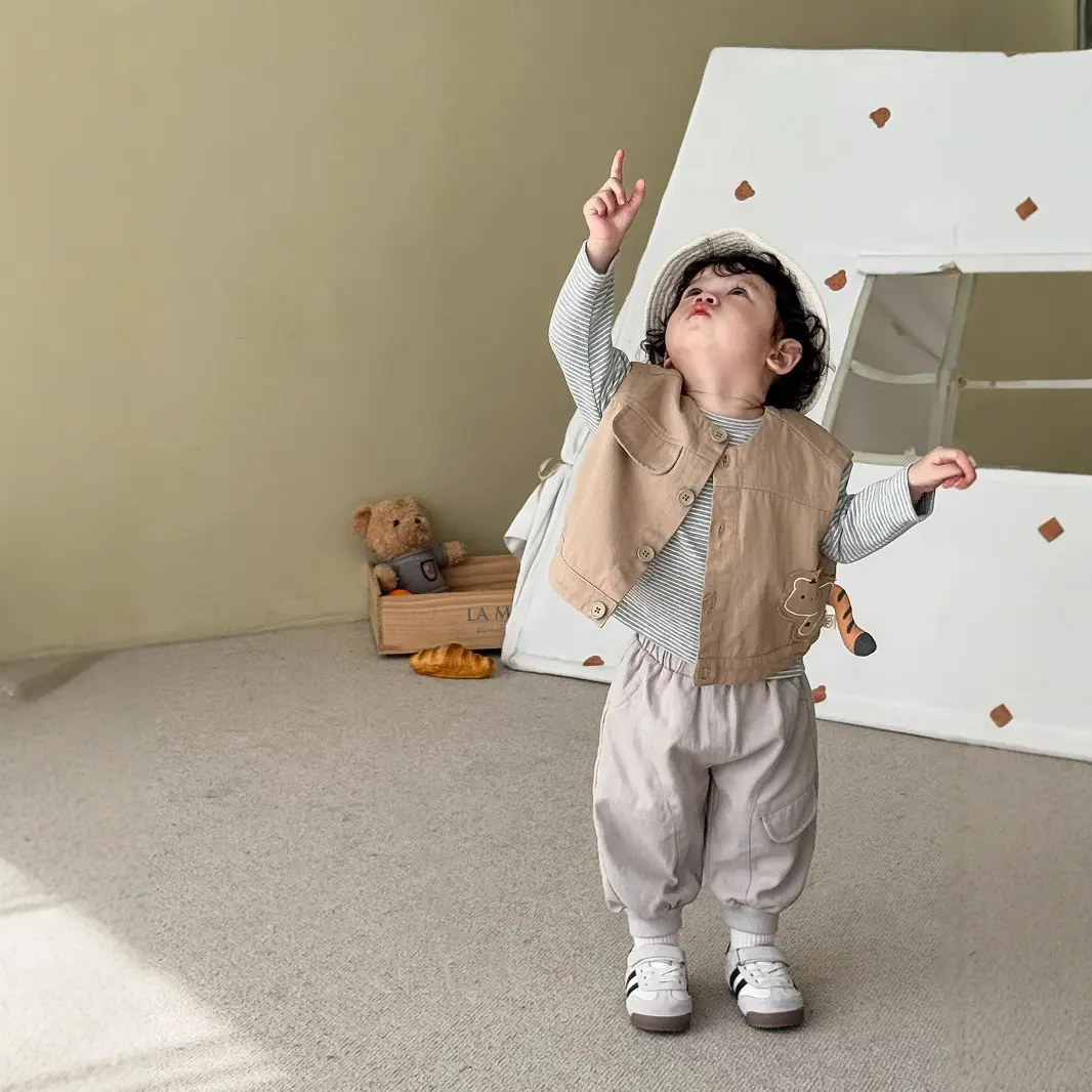 Children's Solid Color Casual Pants 2025 New Autumn Baby Korean Version Autumn Pants Boys' Western-style Woven Work Pants