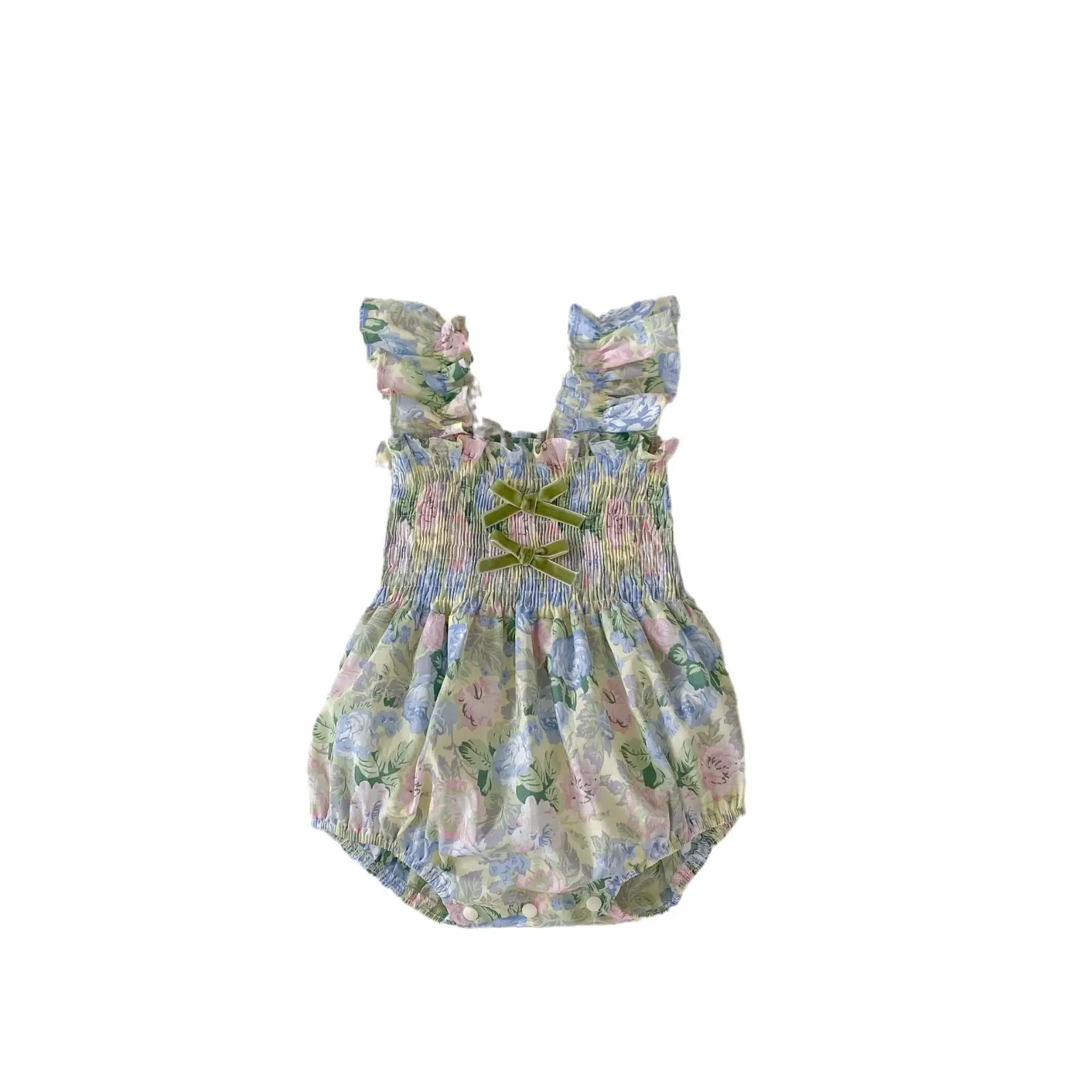 INS Summer Sisters Girls Ruffles Dress Girl Baby Bowknot Flying Sleeve Flower Wrapped Fart Clothes Creeper