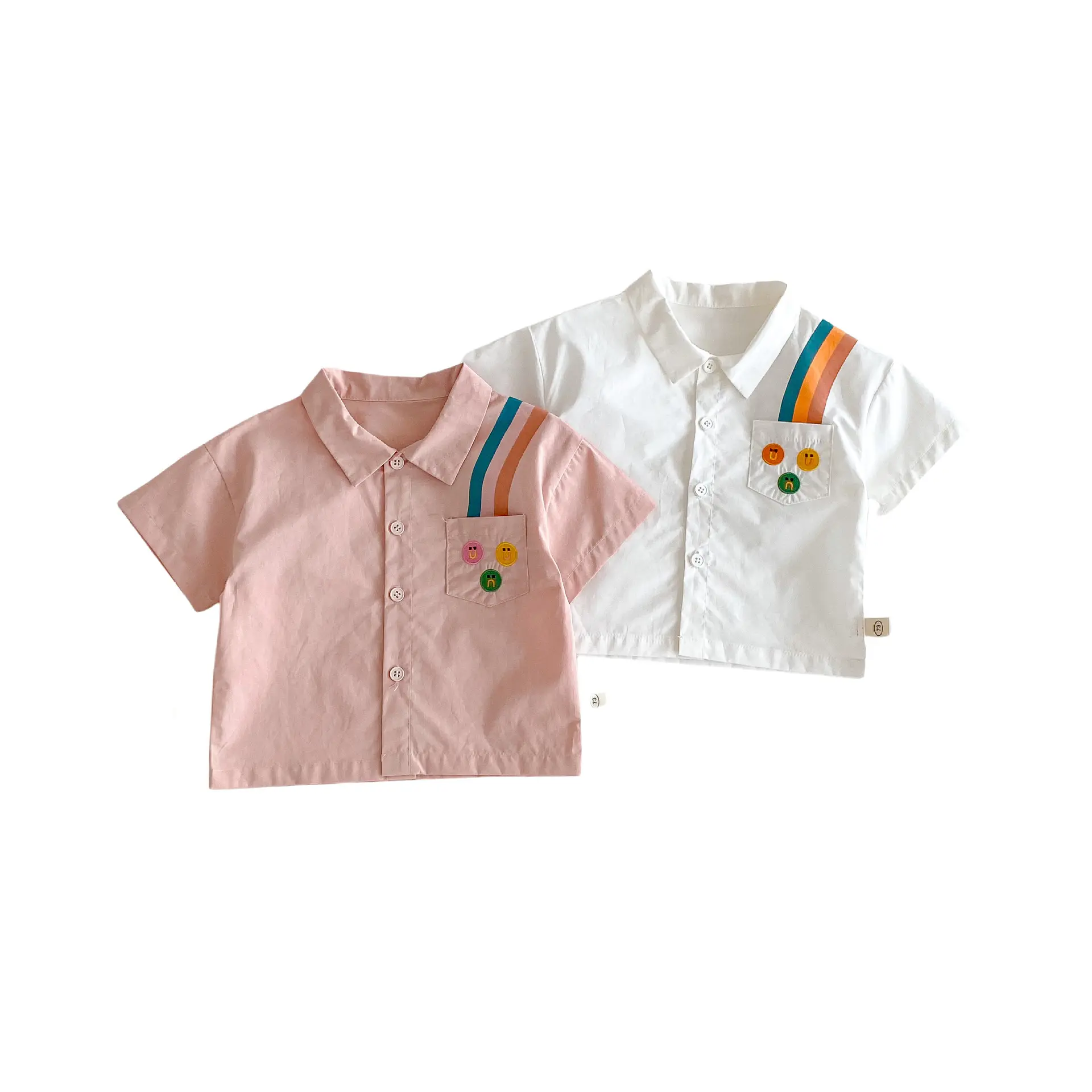 Children's Embroidered Shirt 2025 New Summer Boys' Fashion Korean Edition Cartoon Shirt Trendy Baby Rainbow Strip Summer Dress
