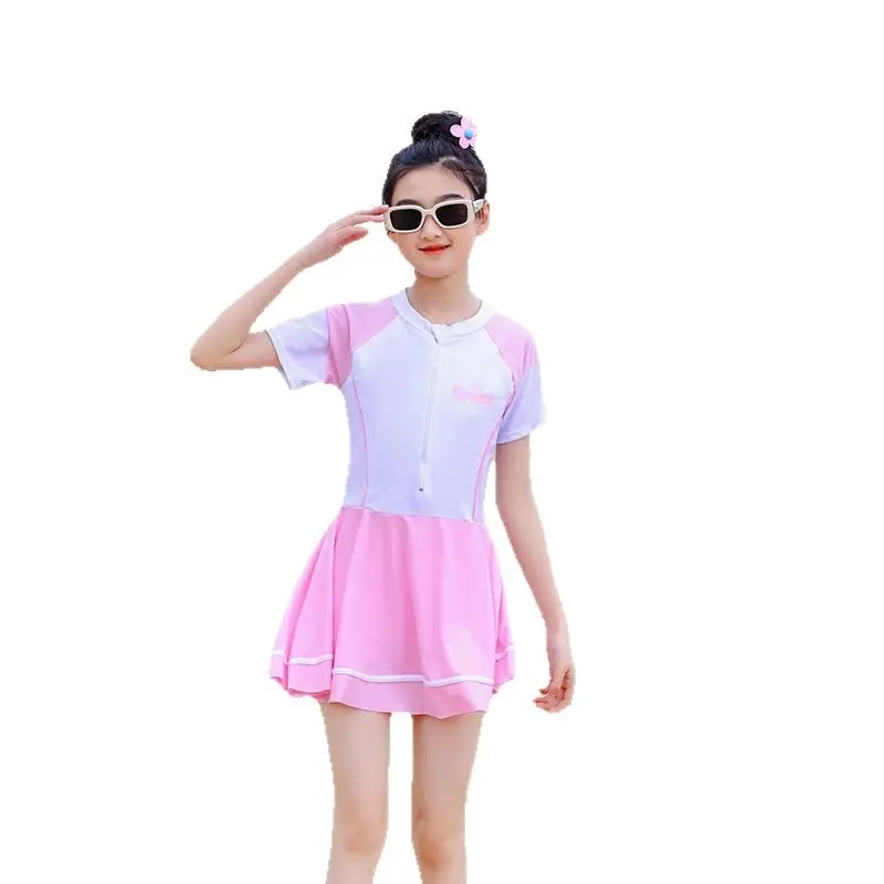 New Girls' Swimsuit, Navy Sports Style, Fashionable and Cute One-piece Swimsuit, Mid Size Children's Swimsuit