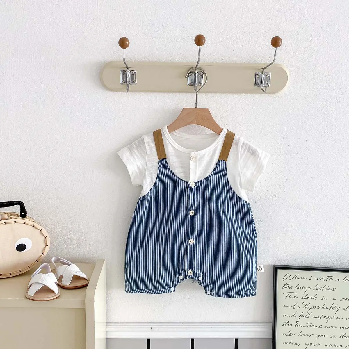 Baby Jumpsuit Summer Short Sleeved Thin Men's Baby Clothes Striped Straps Fake Two Pieces Outdoor Climbing Clothes Romper