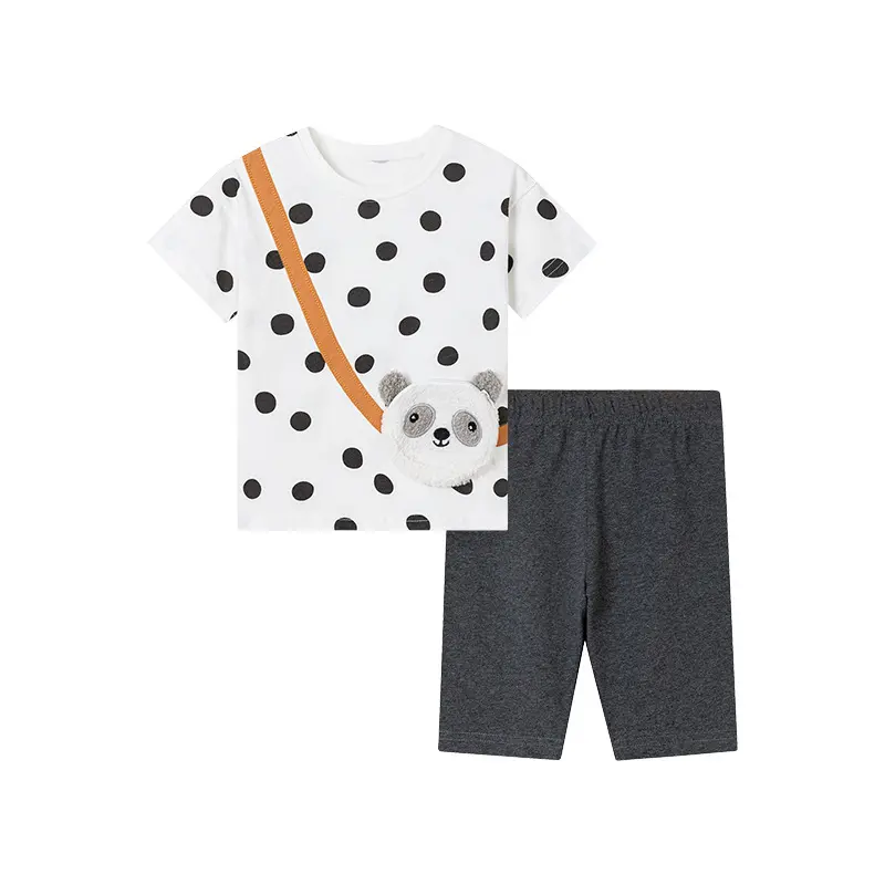 Cute Girl's Set Summer Short Sleeve Embroidered Children's Clothing Panda Girl's Set