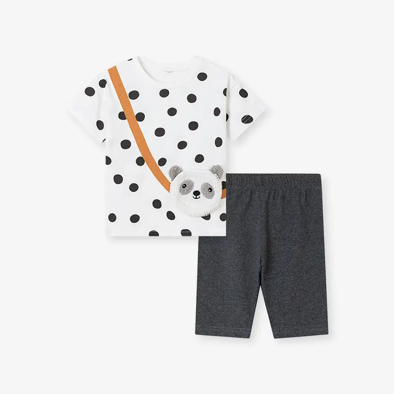 Cute Girl's Set Summer Short Sleeve Embroidered Children's Clothing Panda Girl's Set