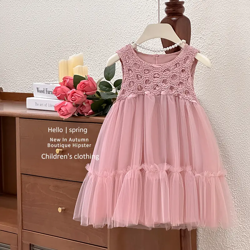 Girls' Dress 2025 Summer New Korean Version Sleeveless Mesh Princess Dress, Little Girl's Stylish Patchwork Puffy Skirt