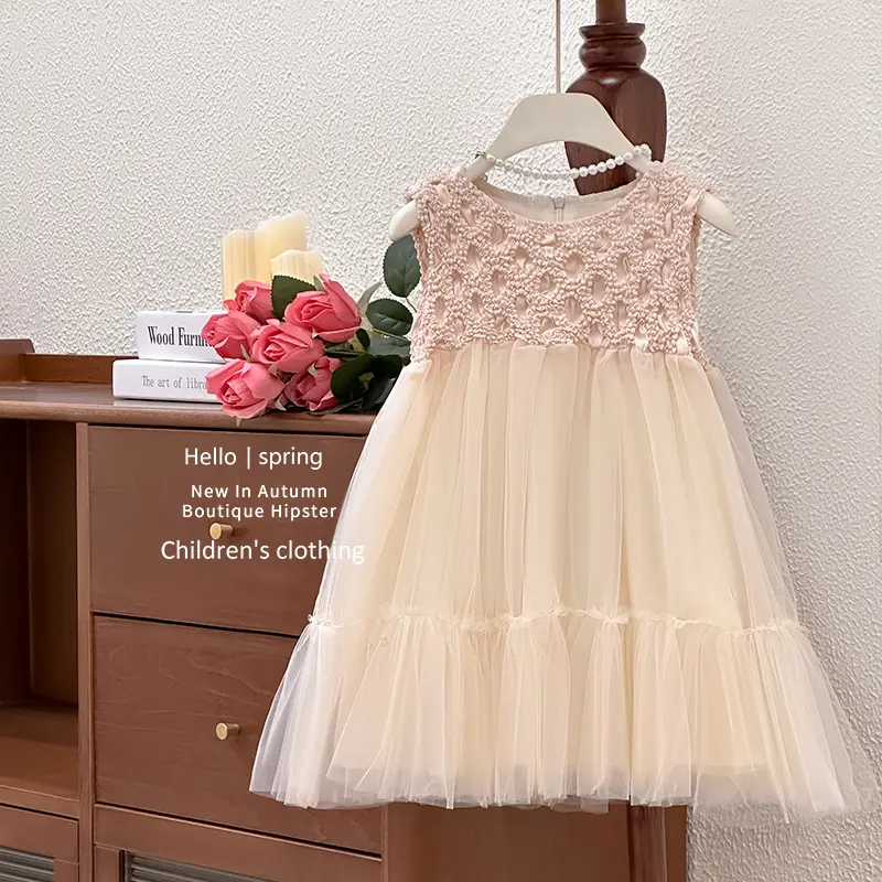Girls' Dress 2025 Summer New Korean Version Sleeveless Mesh Princess Dress, Little Girl's Stylish Patchwork Puffy Skirt