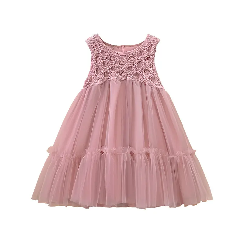Girls' Dress 2025 Summer New Korean Version Sleeveless Mesh Princess Dress, Little Girl's Stylish Patchwork Puffy Skirt