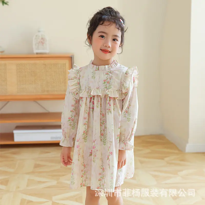 2025 New Girls' Dress Spring Fresh Princess Dress Forest Sweet Floral Long Sleeve Children's Dress