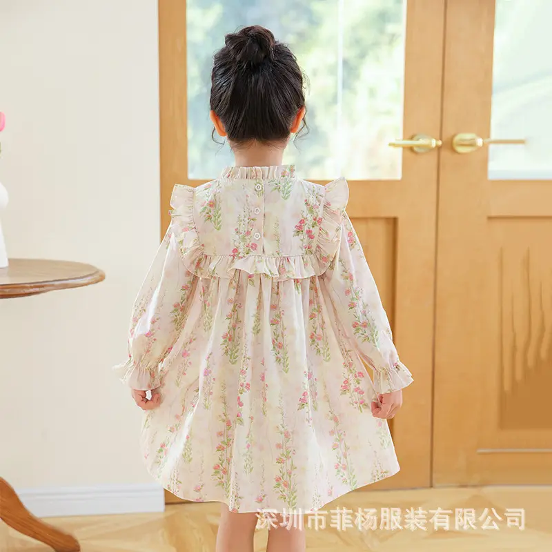 2025 New Girls' Dress Spring Fresh Princess Dress Forest Sweet Floral Long Sleeve Children's Dress
